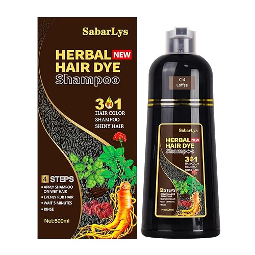SabarLys Champú de tinte instantáneo 3 en 1 con ingredientes herbarios para el cabello, 100% cobertura de canas, tinte negro para mujeres y hombres,