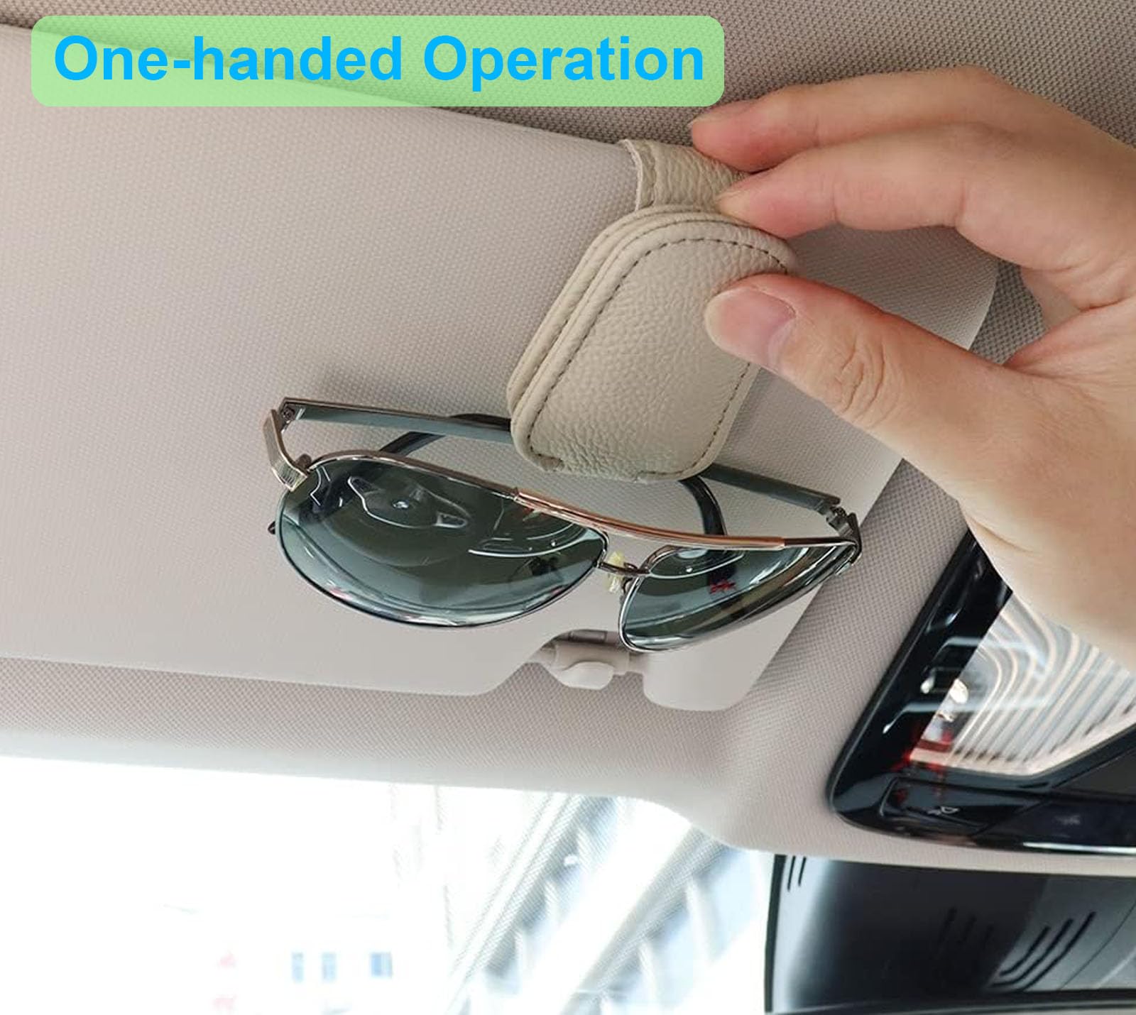 Sonnenbrillenhalter für Auto, magnetischer Leder-Sonnenbrillenclip für Autovisier, Brillenaufhänger-Clip für Auto-Sonnenblende (A Khaki)