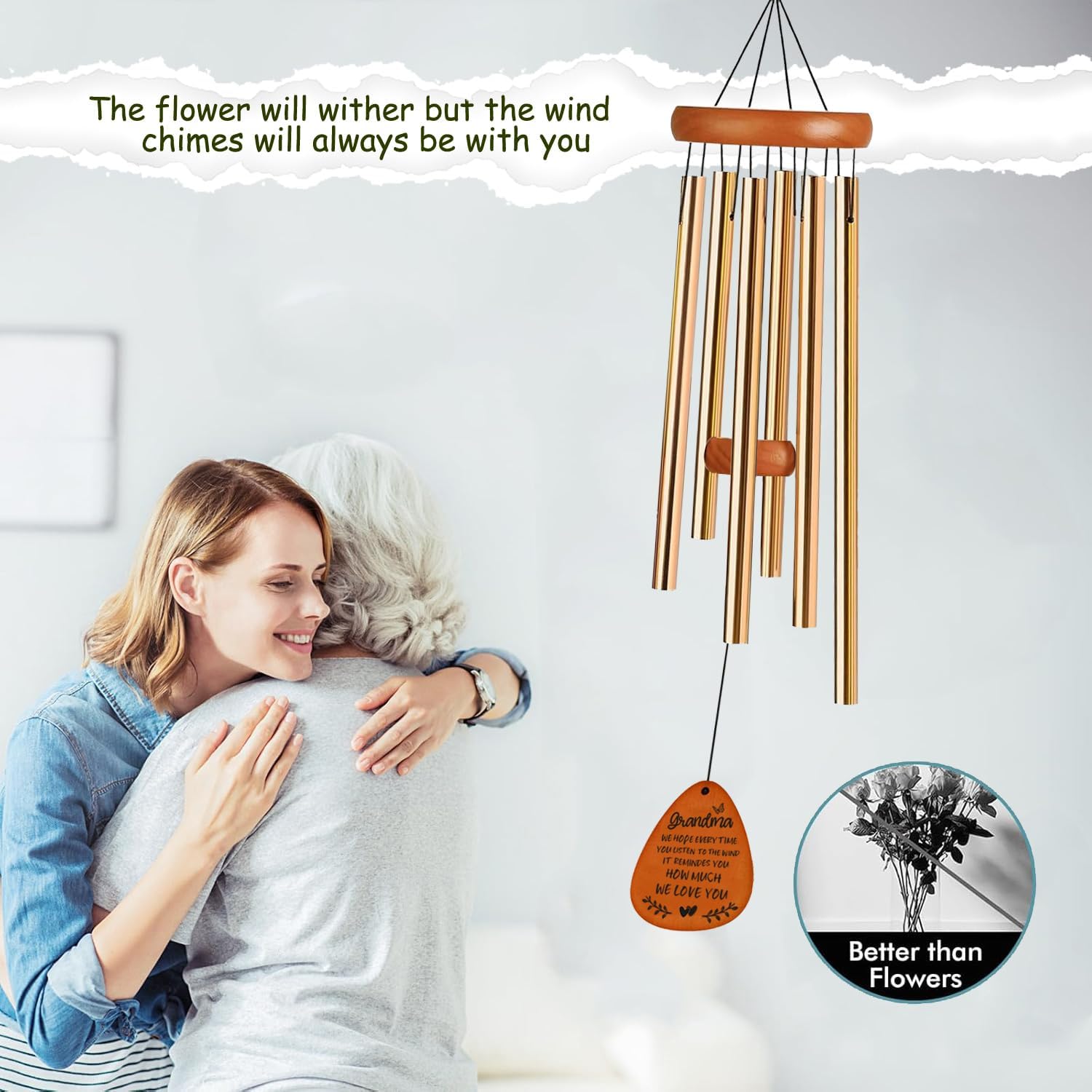 Grandma Birthday Gifts for Grandma, Nana, Grandmother from Grandkids, Personalized 35" Windchime Gift Ideas for Mothers, Valentines, Christmas Day