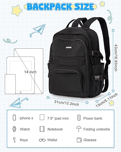 Miniatura 2 de VGOCO Mochila para mujeres y hombres, bonita mochila para secundaria, niñas, niños, universidad, mochila de viaje para 15.6 pulgadas, F1-negro,