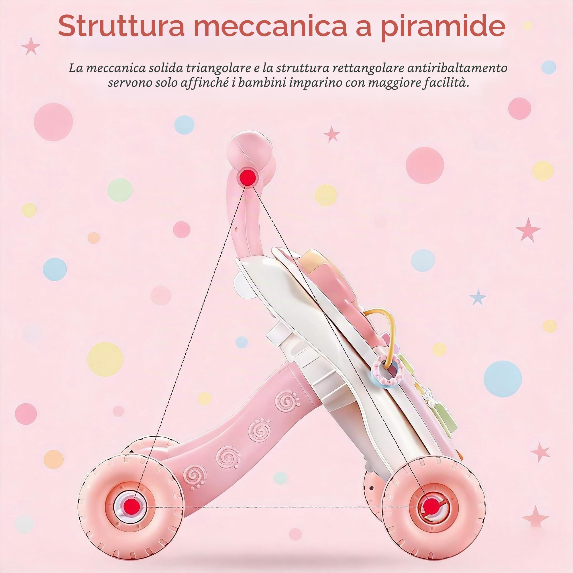 Primi Passi per Bambini, Centro attività precoce per bambini seduti e in piedi, regolabile Baby Walker (rosa)