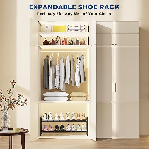 Miniatura 7 de Mavivegue Zapatero expandible, organizador de zapatos ajustable de 2 niveles, estante de zapatos para armario, entrada, puerta delantera