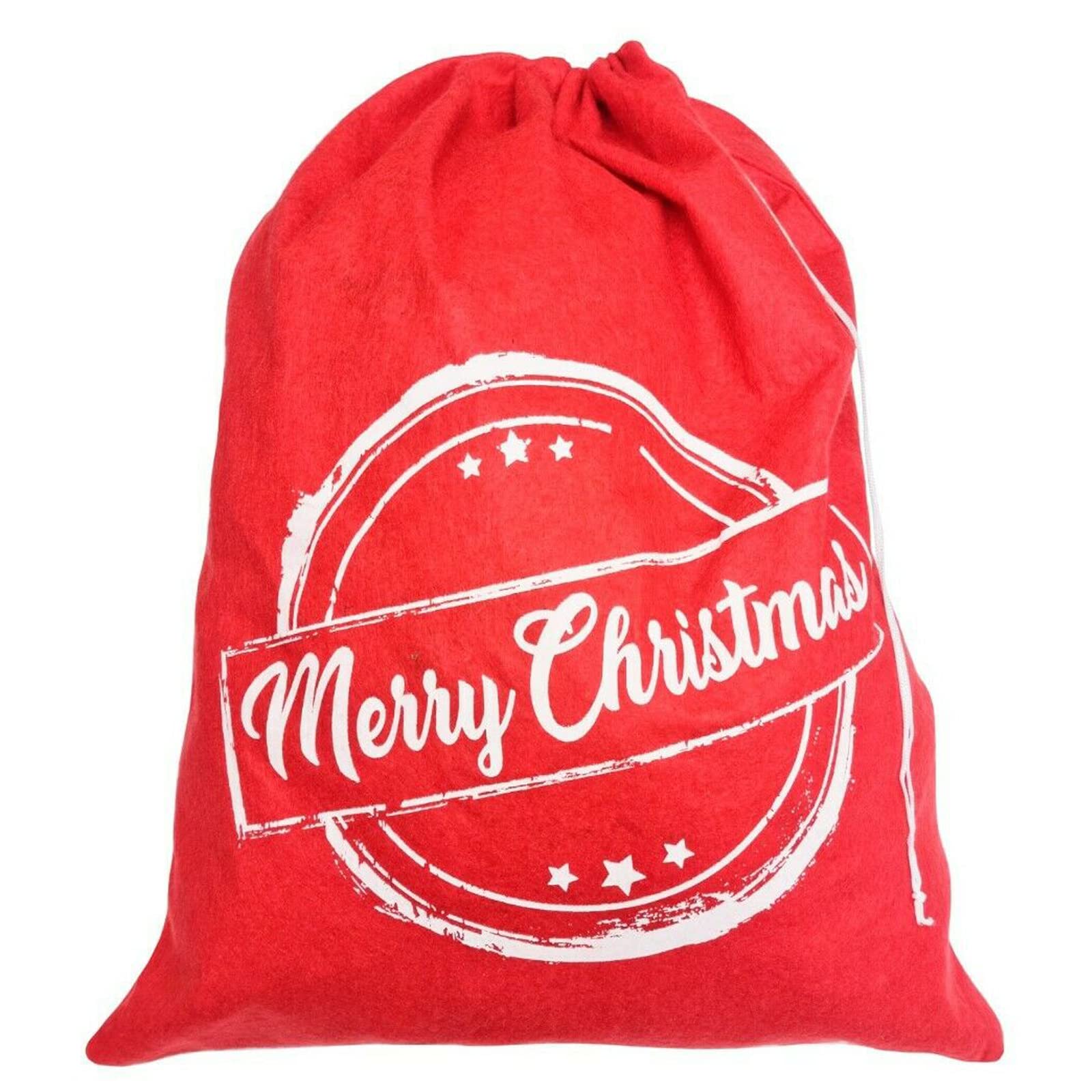 Robelli X1 Red & White Christmas Hessian Santa Gift Present Sacks - Xmas Stamp (70Cm X 50Cm) (X1)