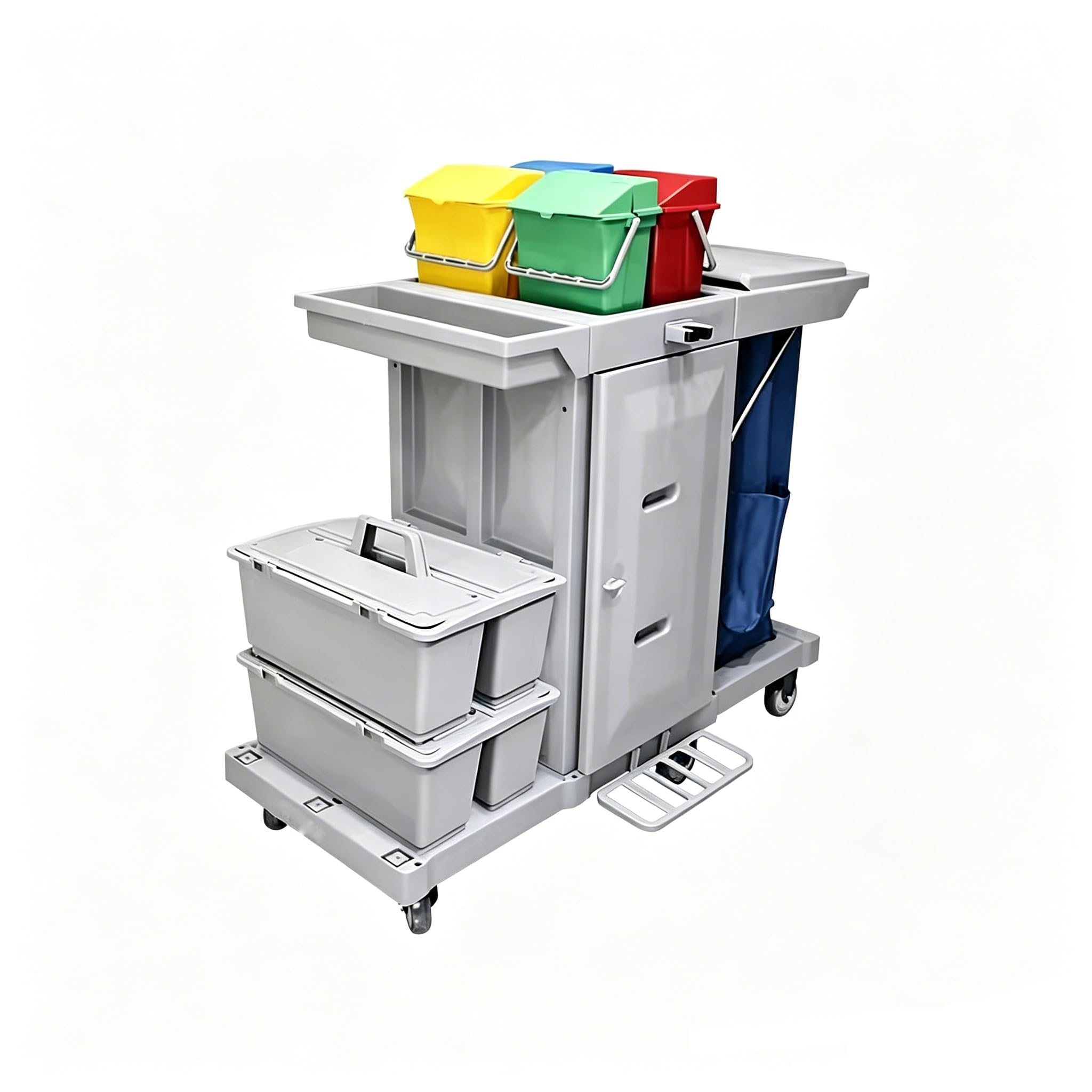 Este Carrito de Limpieza, Carrito de Limpieza Comercial, Carrito de Limpieza con Ruedas, Carrito utilitario de Limpieza con 3 estantes, Armario de Almacenamiento, Capacidad de 150 kg, Gris,