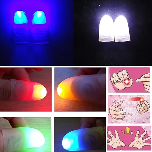 Miniatura 5 de sumrica Luces LED mágicas para dedos, luz de pulgares para actuar, lámpara mágica de Halloween, dedo falso, truco de magia (blanco, junior, 3