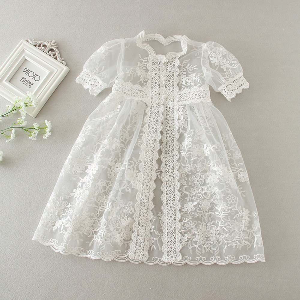 Selene Ricamo Pizzo Battesimo Abito con Cofano e Pizzo Cappotto Bambine Bambini Formale Matrimonio Festa di Compleanno Damigella d'onore Bambino Battesimo Abito