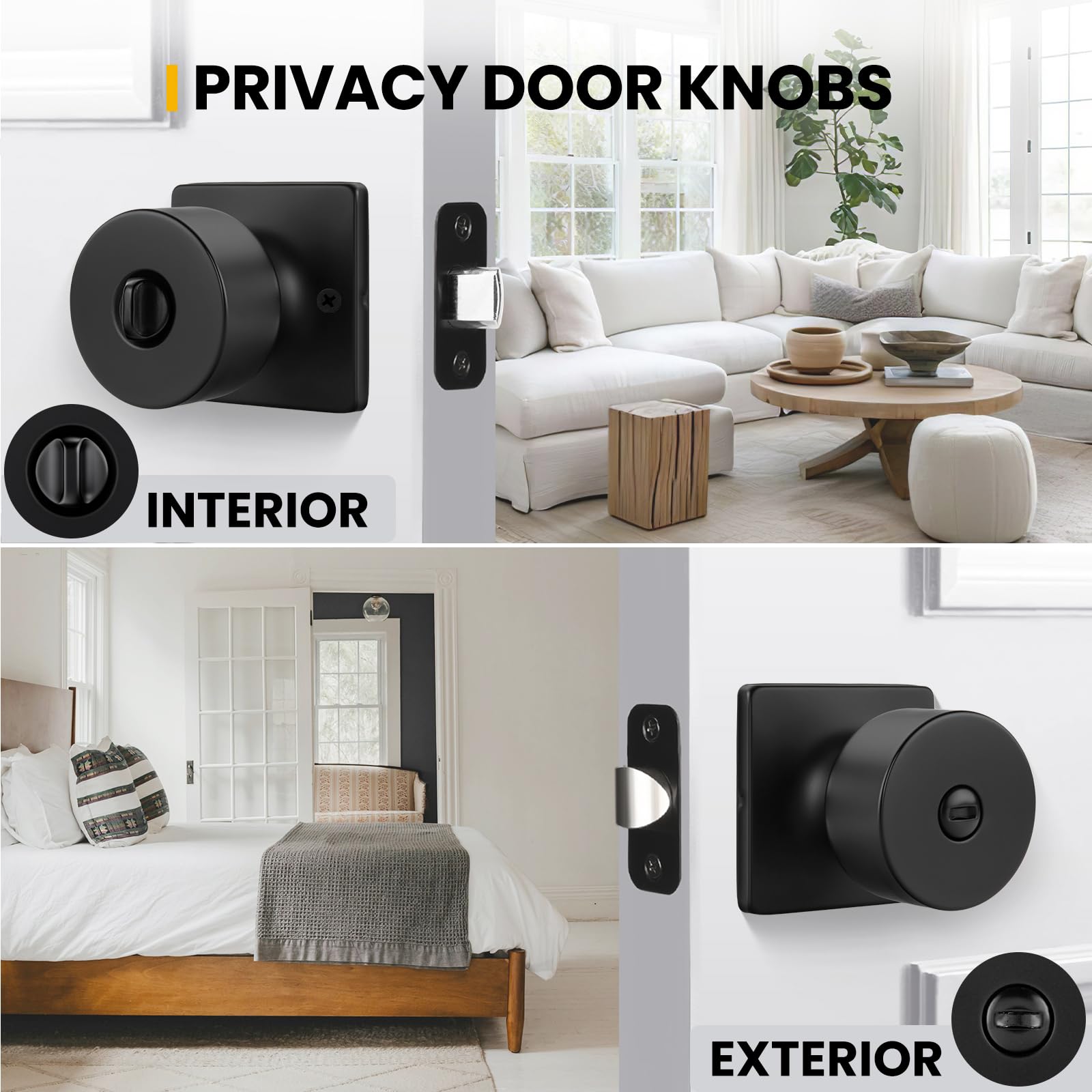 Goldenwarm Matte Black Door Knobs - 6 Pack -4