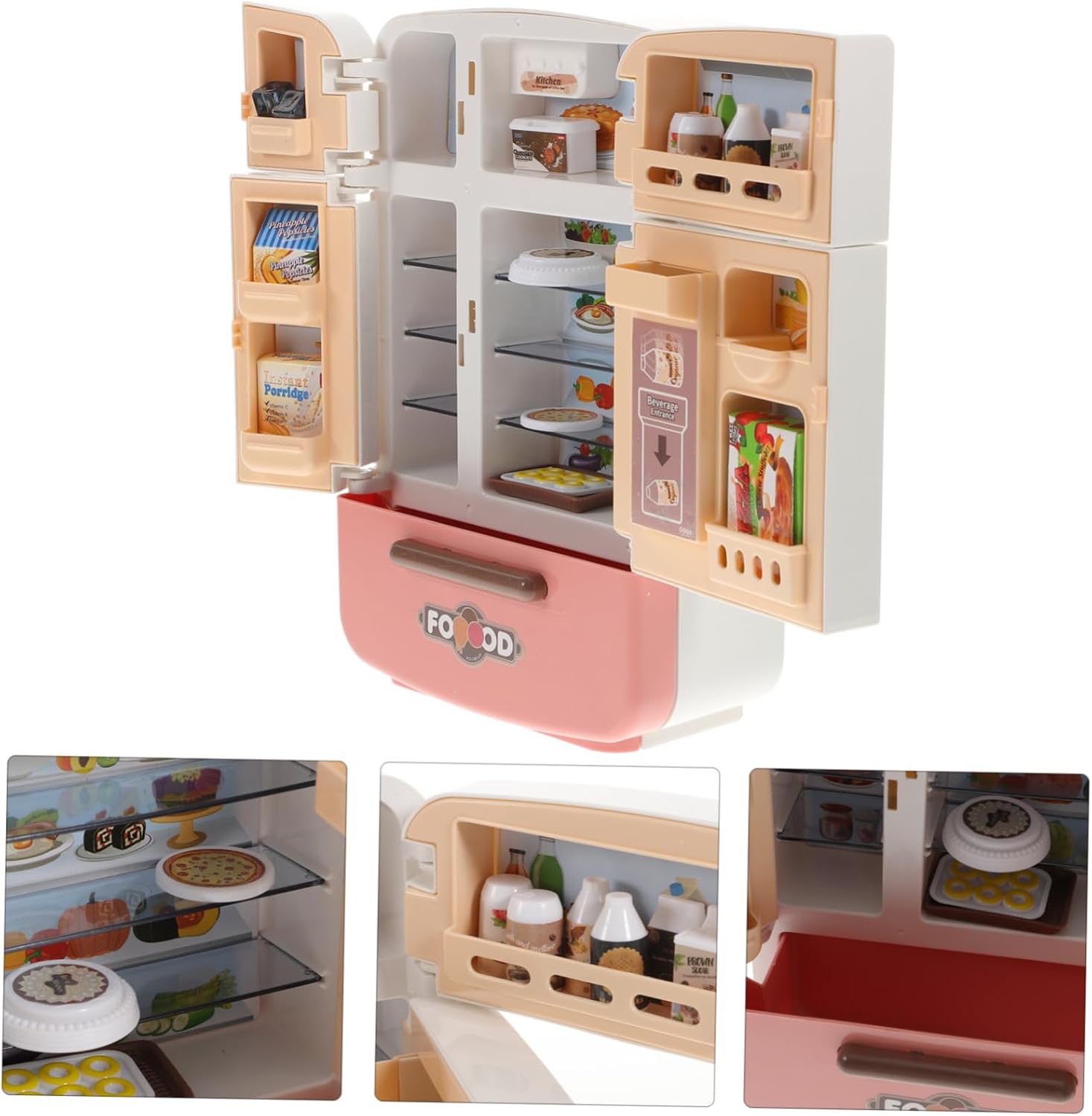 Garneck Miniature Dollhouse Refrigerator - Fun Play Kitchen Accessory with Juice and Ice Cream for - for Imaginative Play Holiday Present and Stocking Stuffer