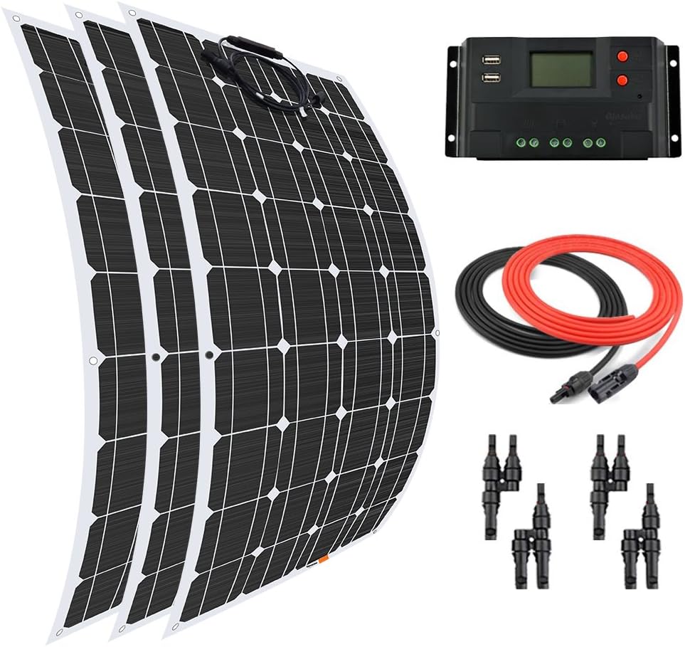 GiosolarSolar Panel 300W Flexible Solar Panel Kit Battery Charger Monocrystalline 30A LCD Display Charge Controller for Boat Caravan Off-Grid