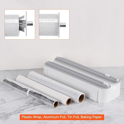 Miniatura 6 de uxcell Dispensador de plástico 3 en 1 de 14 x 2.6 pulgadas con cortador e parte inferior magnética, adecuado para papel de estaño, envoltura de