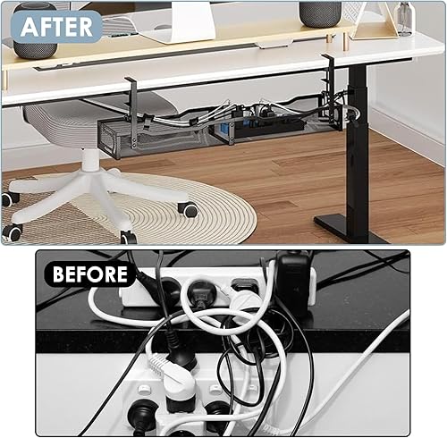 Miniatura 6 de Organizador de cables de 25 pulgadas, organizador de cables debajo del escritorio, sin taladros, organizador de cables de metal con abrazadera