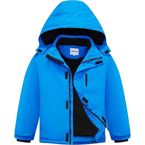 Boys Waterproof Ski Jacket Fleece Lined Warm Winter Snow Coat Hooded Winter Jacket for Kids