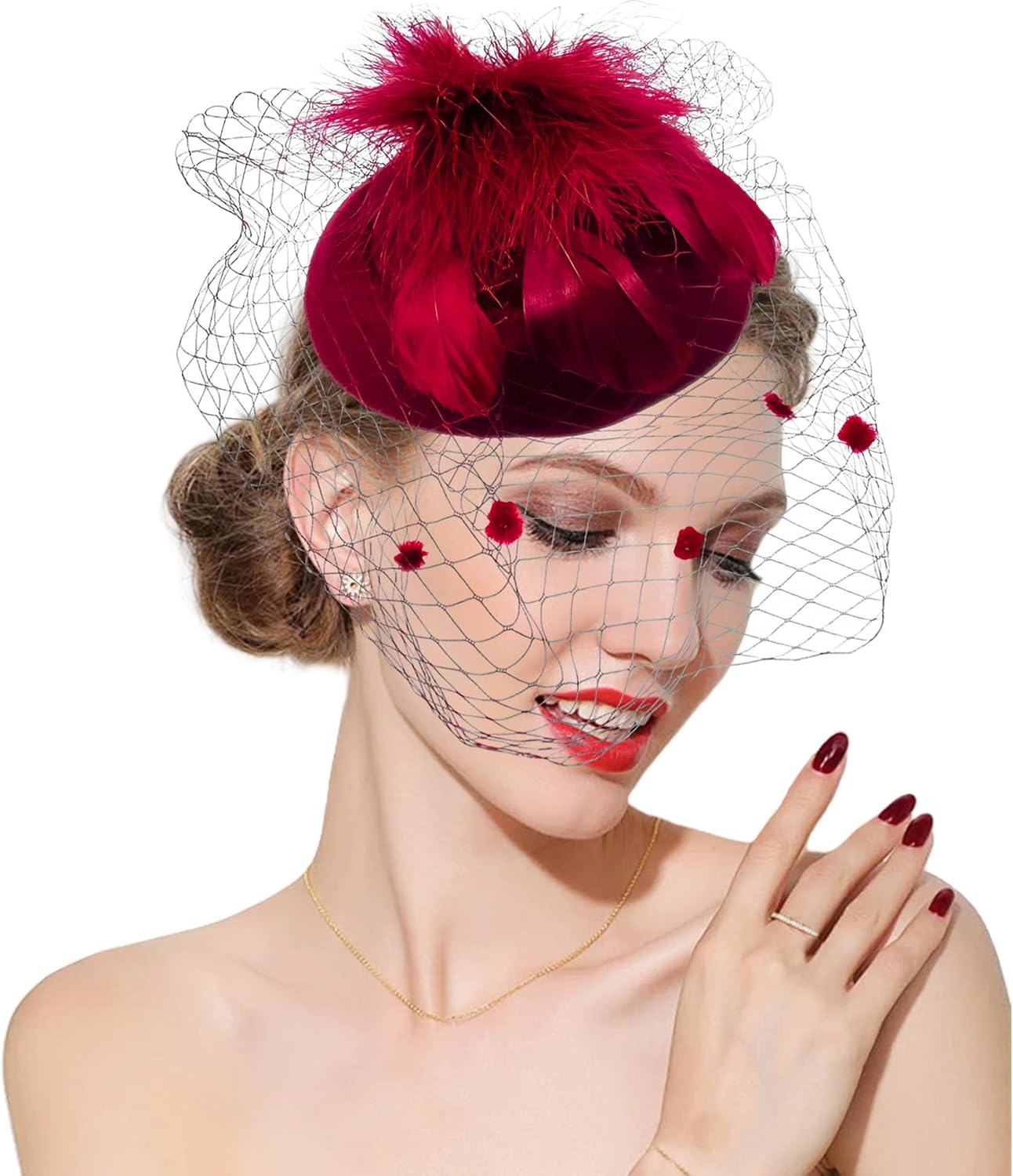 Fascinators Hat Flower Mesh 20s 50s Pillbox Hat Cocktail Tea Party for Women (Black)