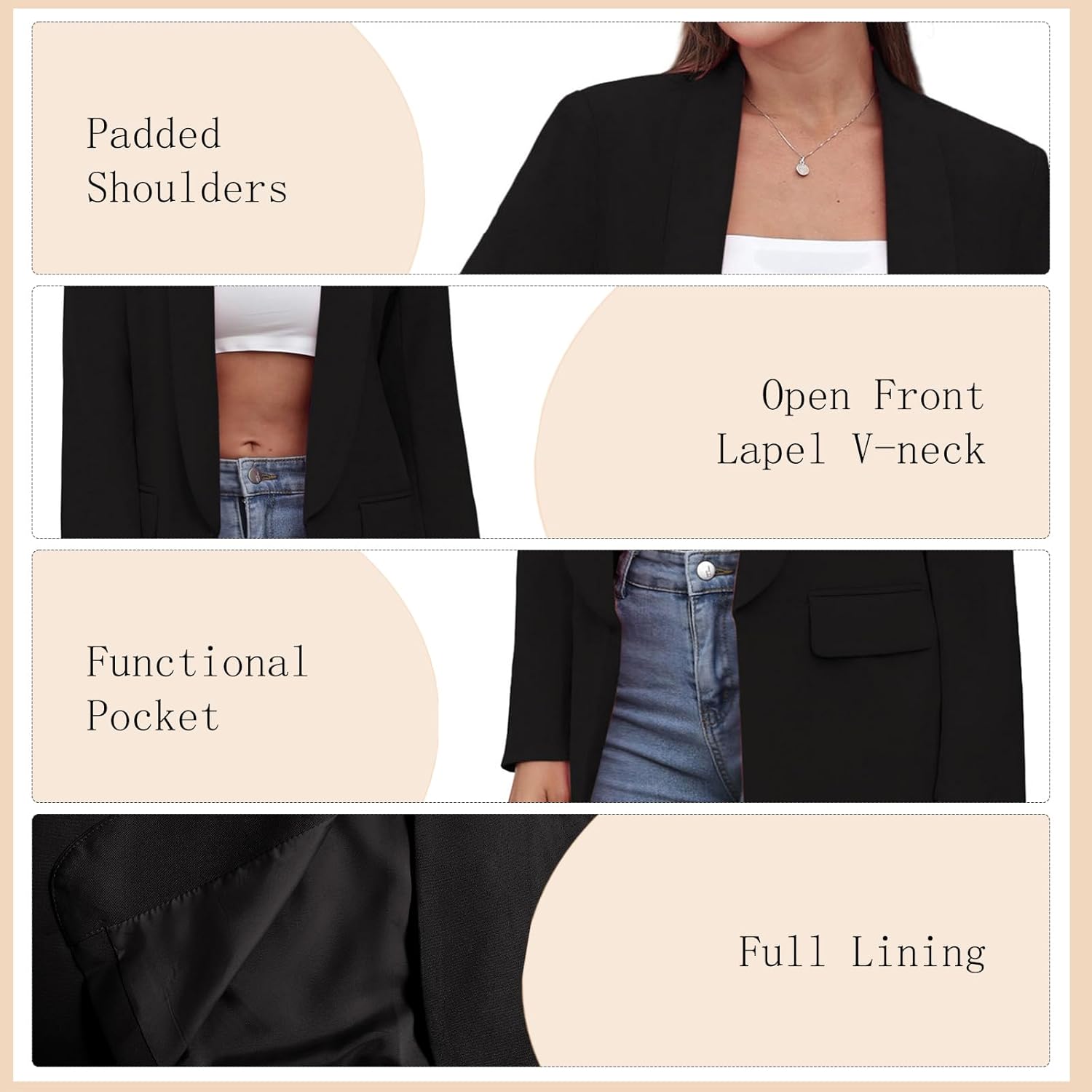 Womens Casual Blazers Open Front Long Sleeve Fashion Suit Jacket Work Office Suit 2025 Spring Fall Trendy - Image 4