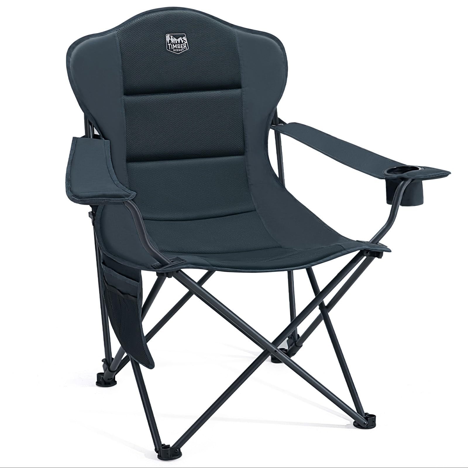 TIMBER RIDGE Campingstuhl Faltbar 180KG Rückenverstellbar in 3 Positionen Klappstuhl Gepolsterter Angelstuhl Übergroß Sitzbreite 62cm mit Seitentasche Getränkehalter