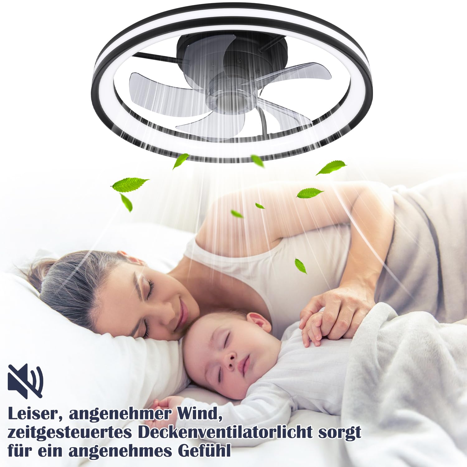 Deckenventilator mit Beleuchtung und Fernbedienung Ø50 cm, Smart LED Deckenleuchte 3 Farbtemperatur und 6 Gang, Timer Sommer-Winterbetrieb Für Wohnzimmer Schlafzimmer, Black