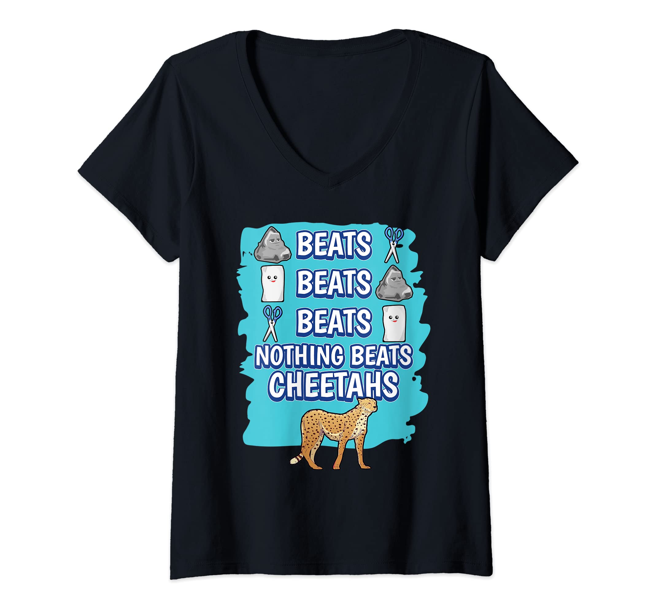 Womens Nothing Beats Cheetahs Rock Paper Scissors Game Cheetah V-Neck T-Shirt