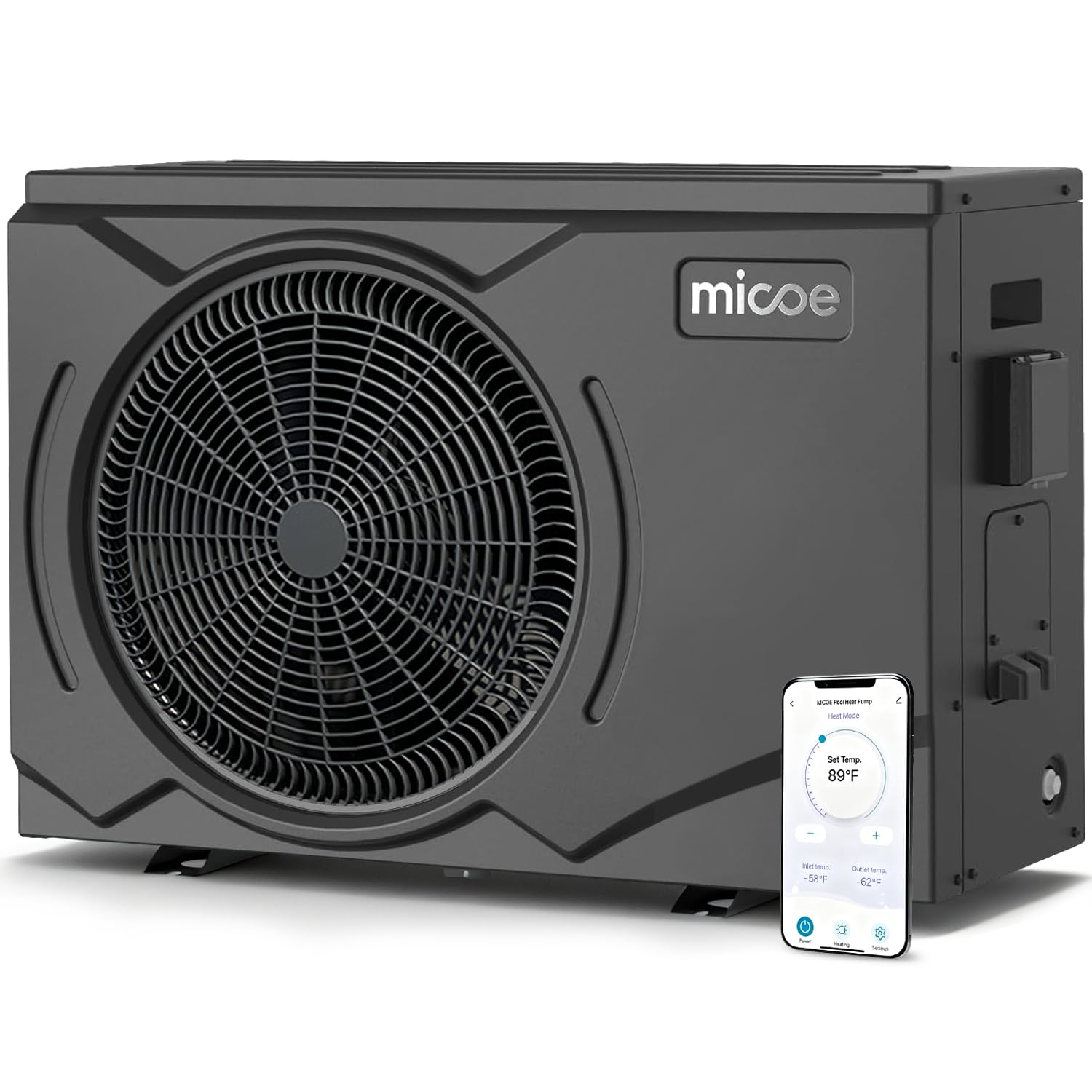 Photo 1 of MICOE 75,000 BTU Smart Swimming Pool Heat Pump, Electric Pool Heater for 21,000 Gallons Above Ground & Inground Pools, App-Controlled Heating & Cooling, 220–240V