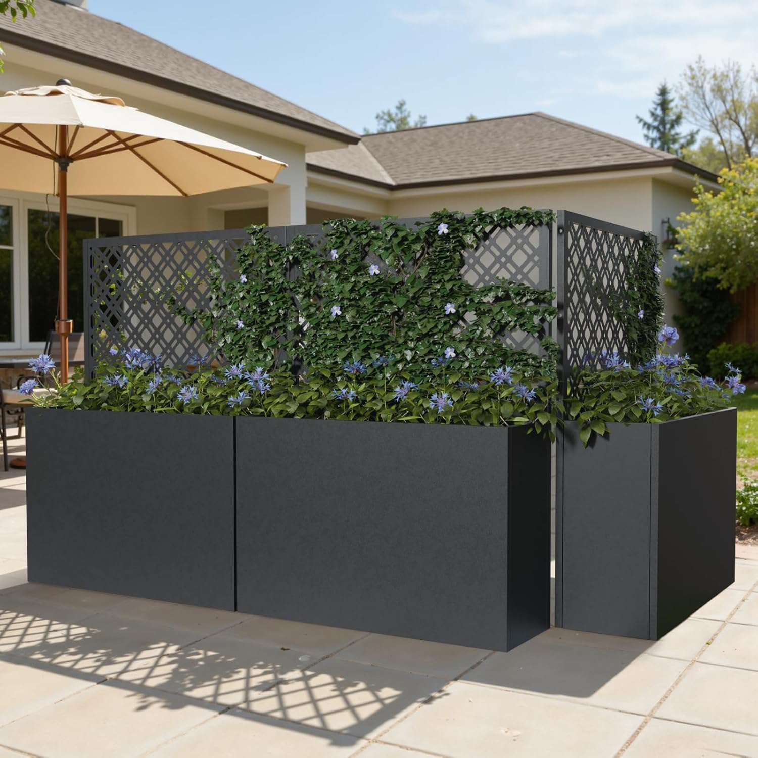 Metal Planter Box with Trellis,Metal Raised Garden Bed with Trellis and Drainage Holes,Outdoor Planter Box with Privacy Screen for Climbing Plants,Vegetables,Vines
