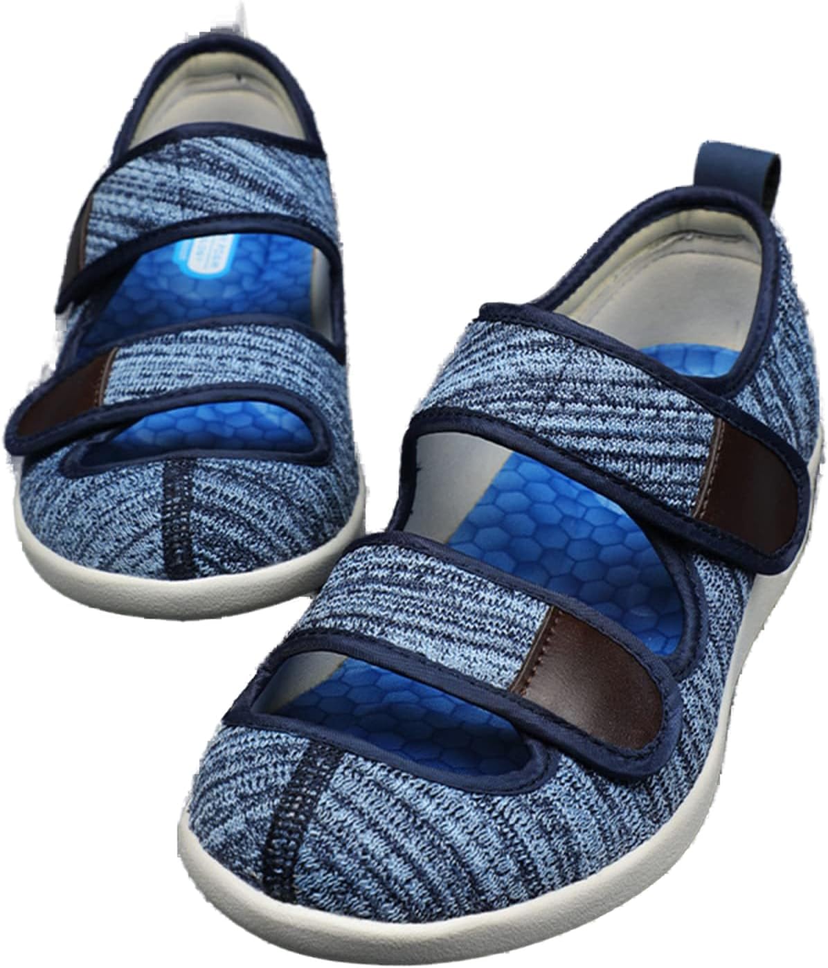 な糖尿病用スリッパ、夏のワイドサンダル足の腫れ靴、幅広のエアクッション高齢者の靴は軽くて調節可能,1ライトブルー,39