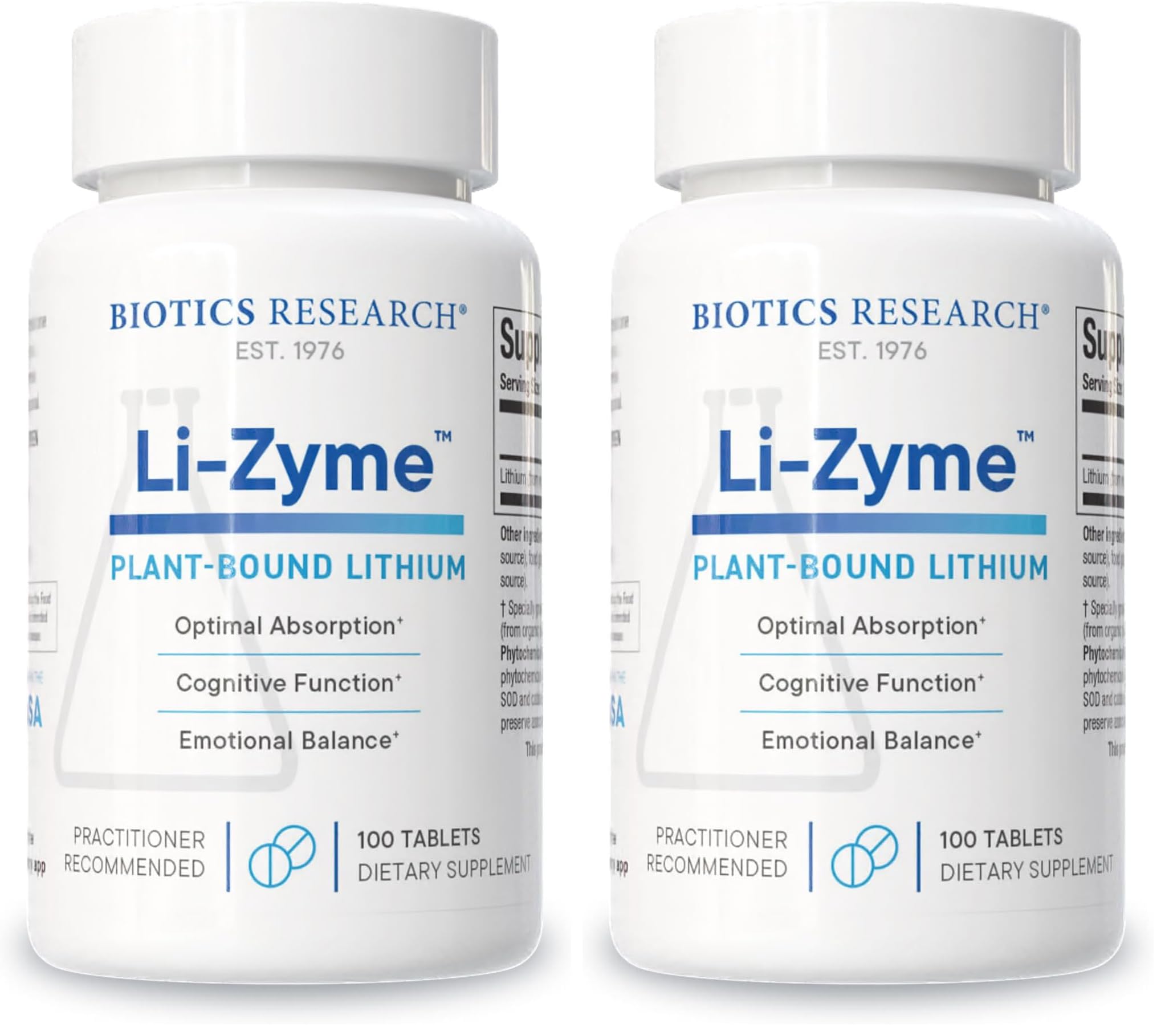 Biotics Research Li Zyme 50 micrograms, Lithium as a Whole Food, phytochemically Bound Lithium, Highly bioavailable, Supports Brain Function, Memory and Mood Support, 100 Tablets (Pack of 2) 100 Count (Pack of 2)