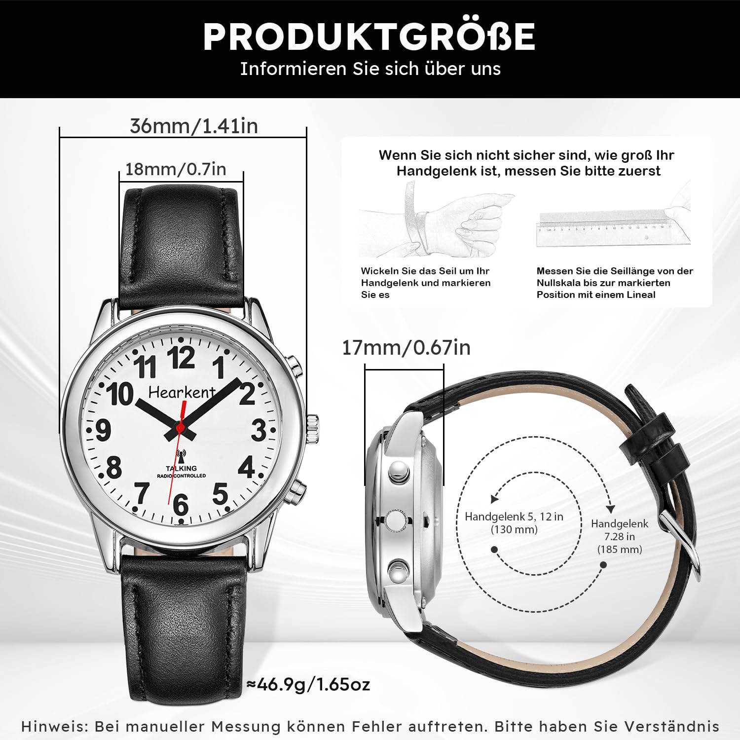 Hearkent Sprechende Uhr mit Deutscher Sprachausgabe, Senioren Armbanduhr, Blinden Uhren, Sehbehindertenuhr