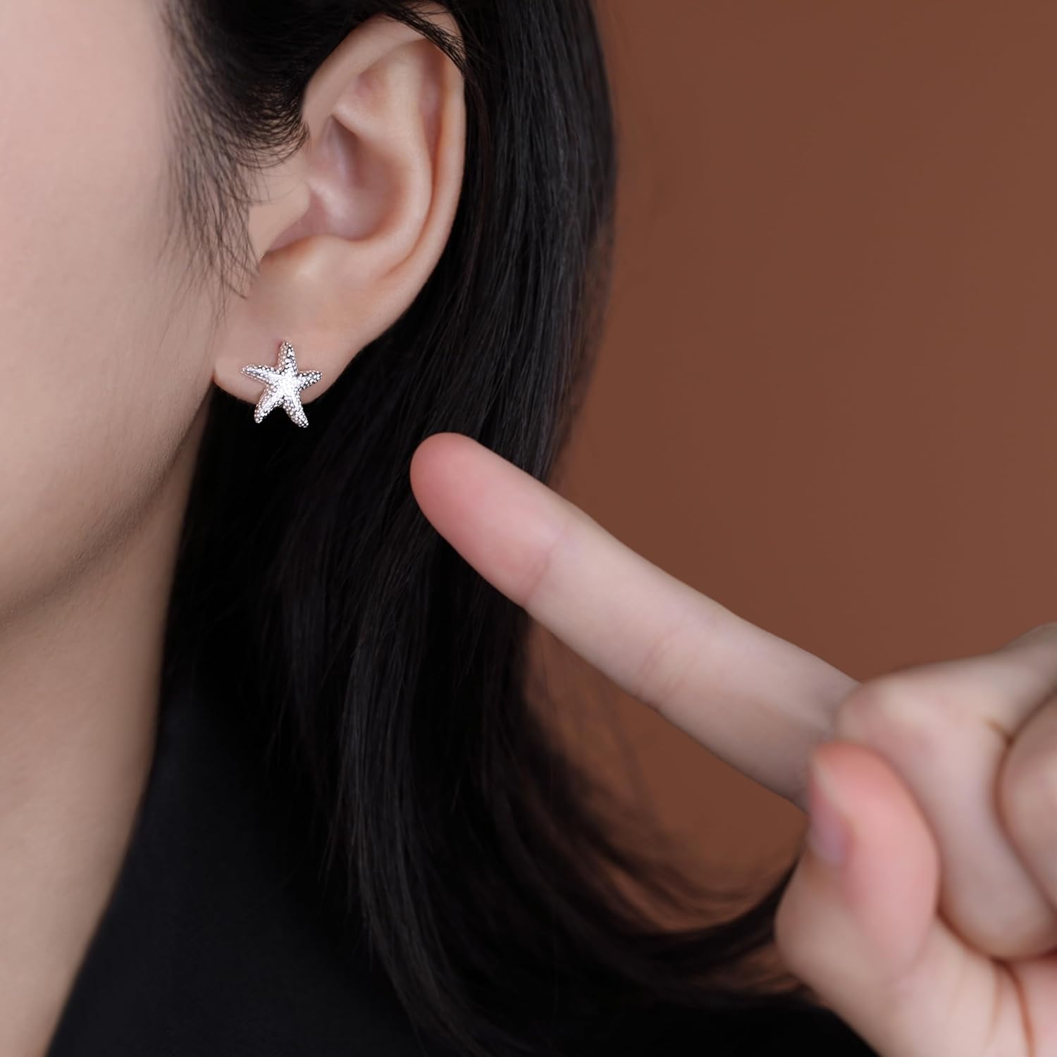 Reffeer Solid 925 Sterling Silver Starfish Stud Earrings for Women Teen Girls Beach Stud Earrings Sea Fish Earrings - Image 3