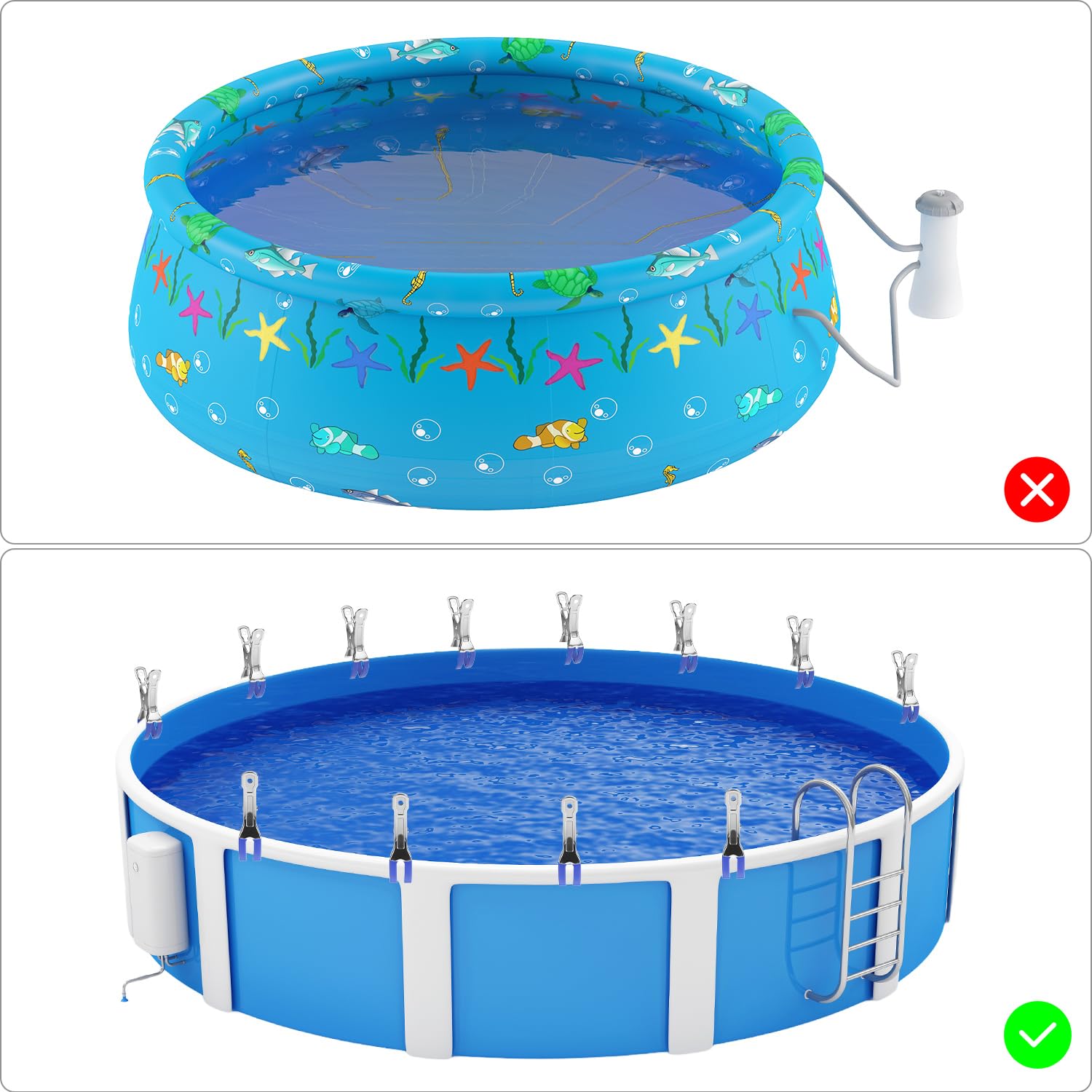 QWORK® 12 Piezas Pinzas de Acero Inoxidable, Grandes Abrazaderas Lonas con Fundas Protectoras, para Piscinas sobre el Suelo, invernaderos, Secado de Ropa