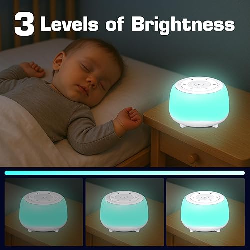 Miniatura 3 de Máquina de sonido de ruido blanco con luz nocturna de 7 colores, 34 sonidos calmantes, máquina de sonido portátil para bebés, adultos y niños