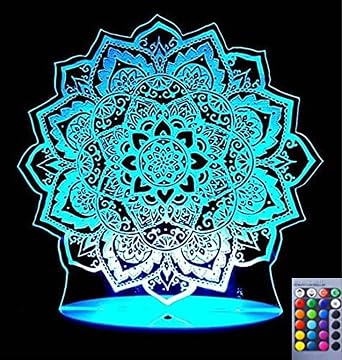 3D Lotus Flower Night Light Lamp Illusion 16 Color Changing Table Desk Decoration Lamps Gift with Acrylic Flat ABS Base USB Cable Toy