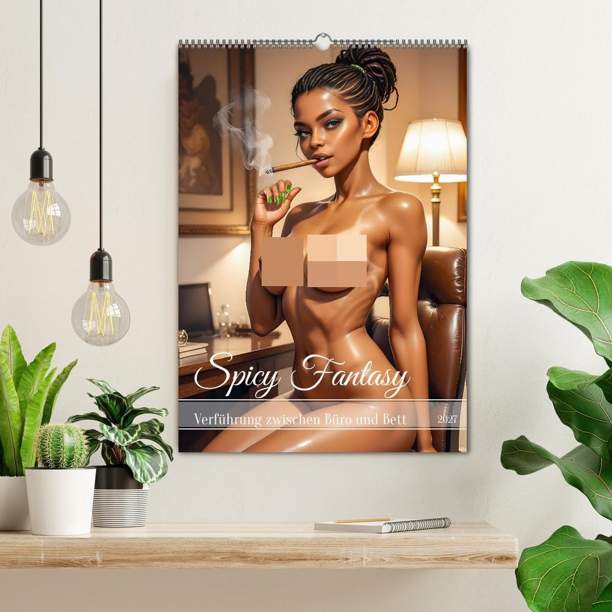 CALVENDO - Spicy Fantasy - Verführung zwischen Büro und Bett (Wandkalender 2027 DIN A2 hoch), Monatskalender: Ein heißer Kalender mit sexy Comic-Frauen, die zu Hause und im Büro freizügige Fantasien W