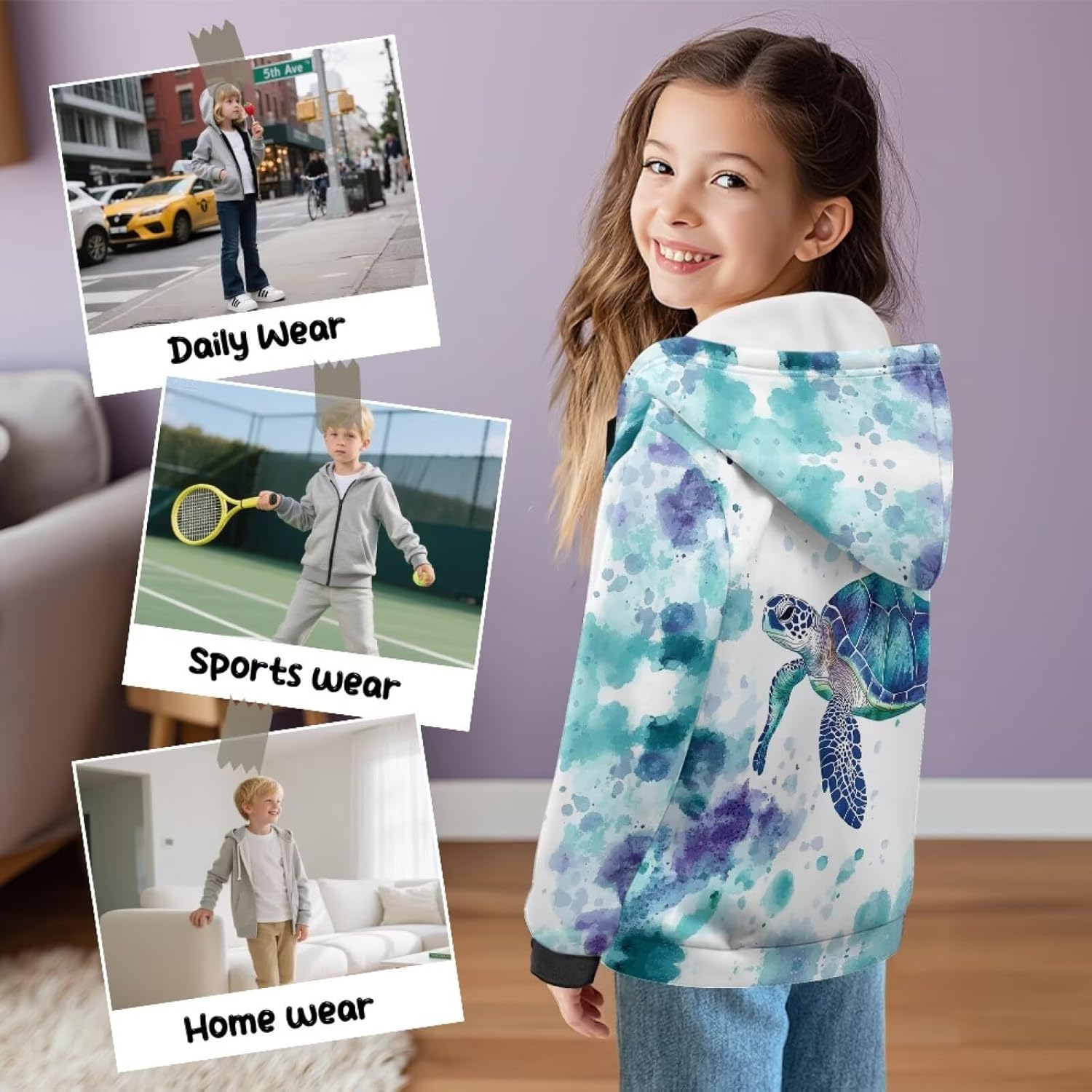 Uourmeti Plush Lined Zip Up Jacket Warm Long Sleeve Sweatshirt Graphic Hoodies for Kids 6-16Y