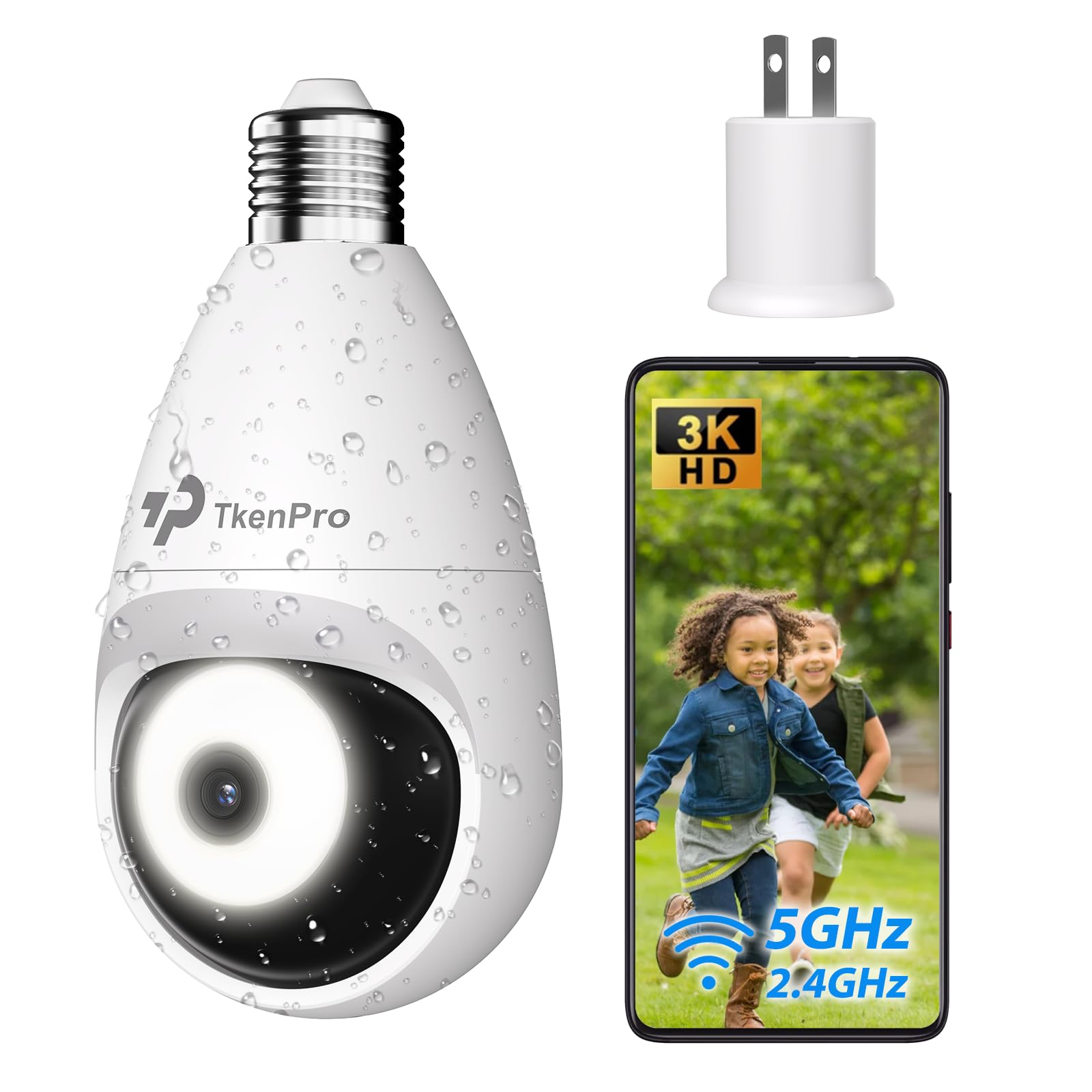 3K Light Bulb Security Cameras Wireless Outdoor, IP65 Waterproof Cameras for Home Security with 2.4G&5G Connection, Full-Color Night Vision and 360° Motion Detection, 5MP Light Bulb Camera Outdoor