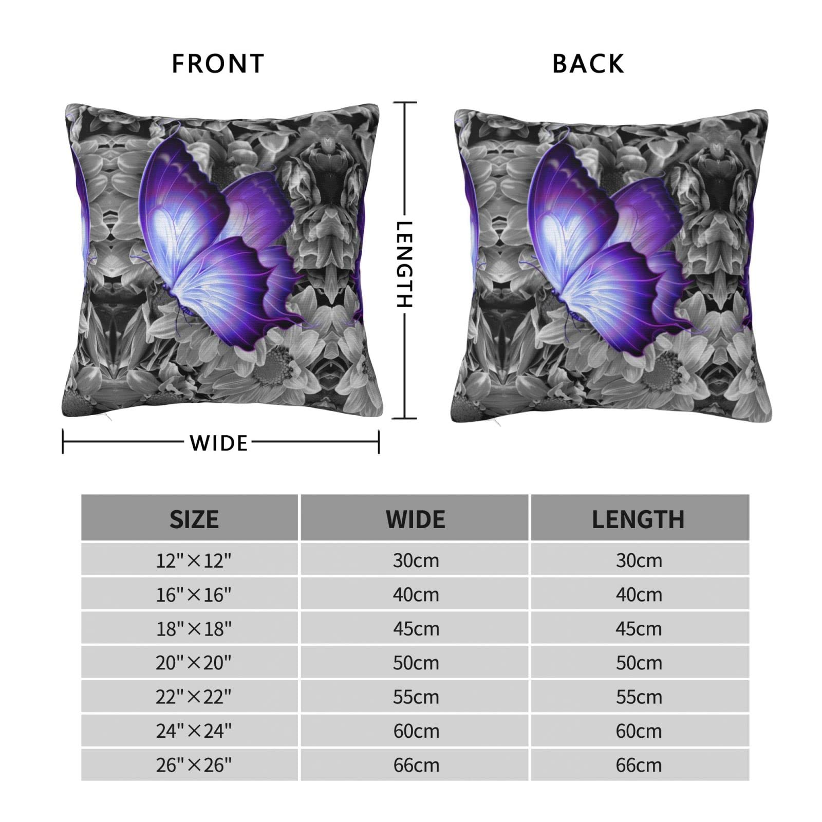 Housse de coussin carrée double face en peluche avec imprimé papillon violet pour décoration de canapé-lit 45 x 45 cm