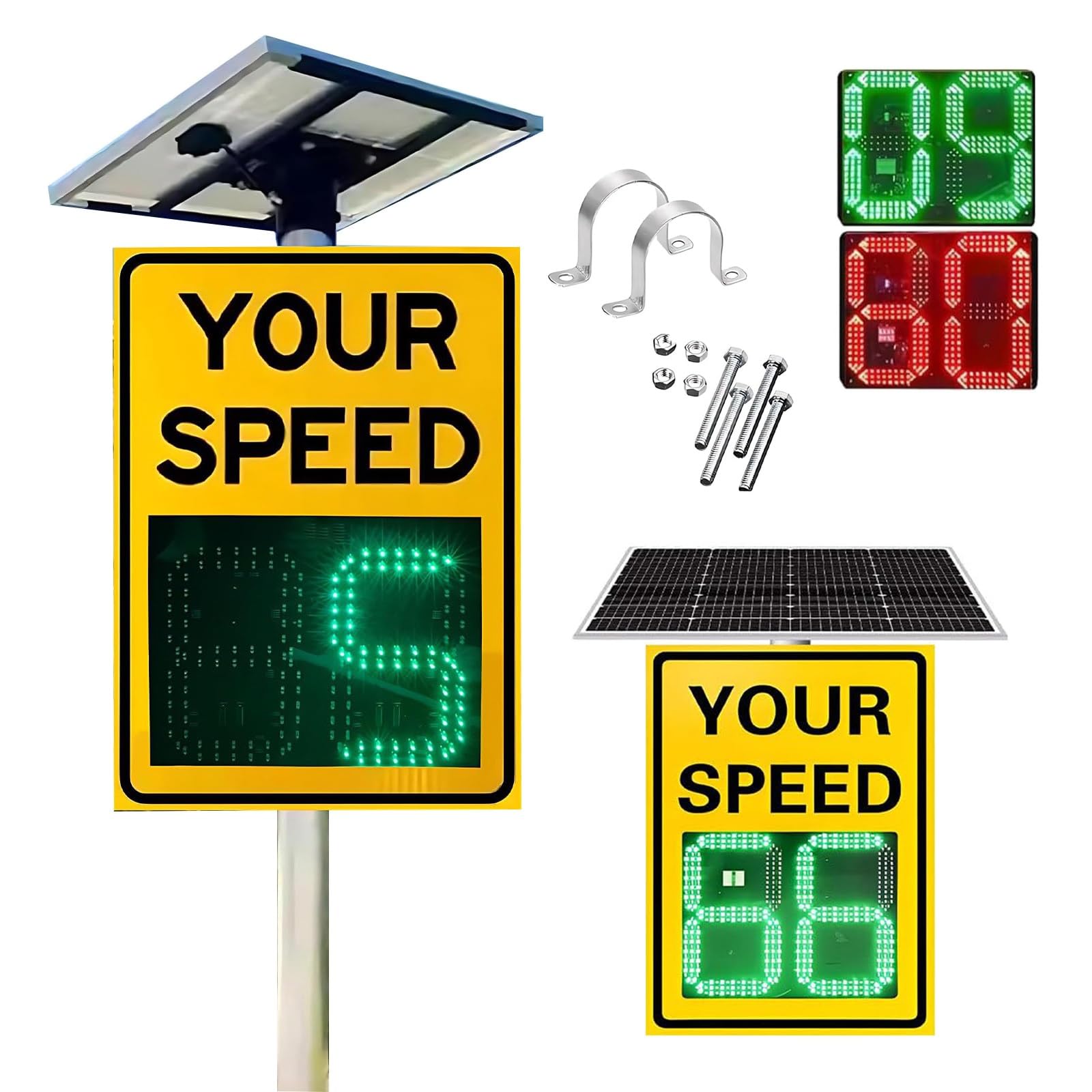 Señal de radar de velocidad solar con pantalla led, tablero de advertencia de tráfico de atenuación automática para autopistas y escuelas, dispositivo de retroalimentación alimentado por energía solar