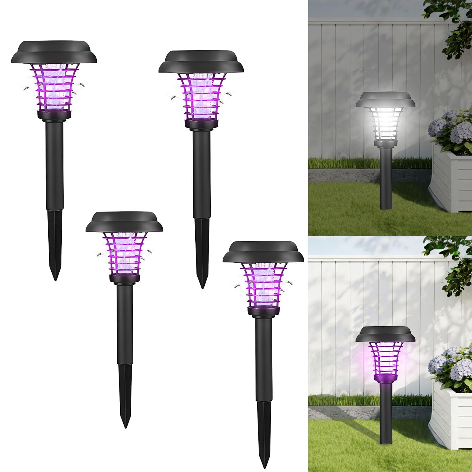 2/4pcs Lampada anti-zanzara solare per esterno,Distruttore di insetti elettrici,Lampada antizanzare impermeabile, luce UV e luce bianca,commutazione automatica,per il cortile posteriore giardino (4
