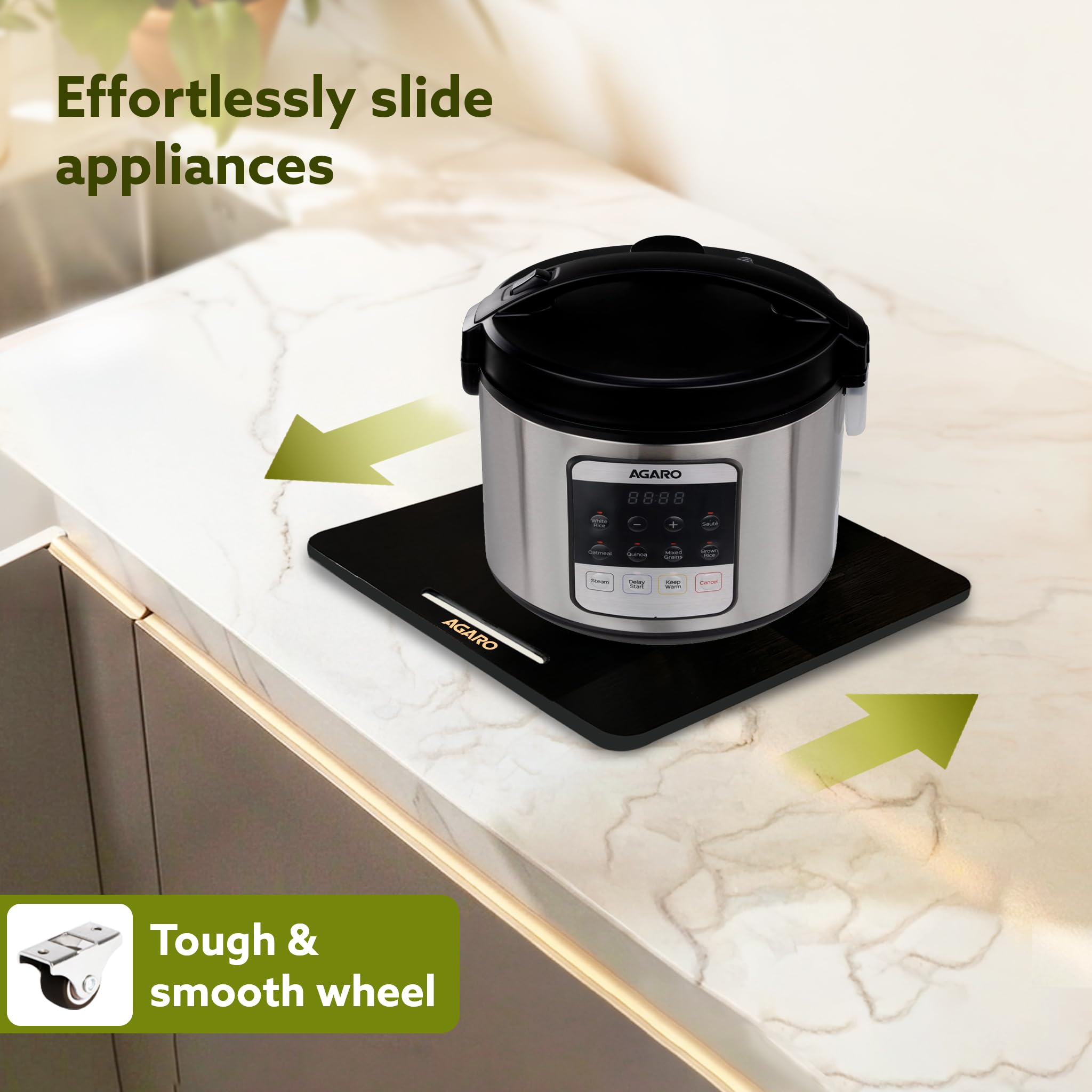 AGARO Elite Sliding Tray S1, for Kitchen Appliances, Smooth Countertop Slider Tray with Rubber Wheels for Coffee Machine, Mixer Grinder, Air Fryer, Micro Oven & More, Anti-Slip & Durable Build, Black — Amazon image 3
