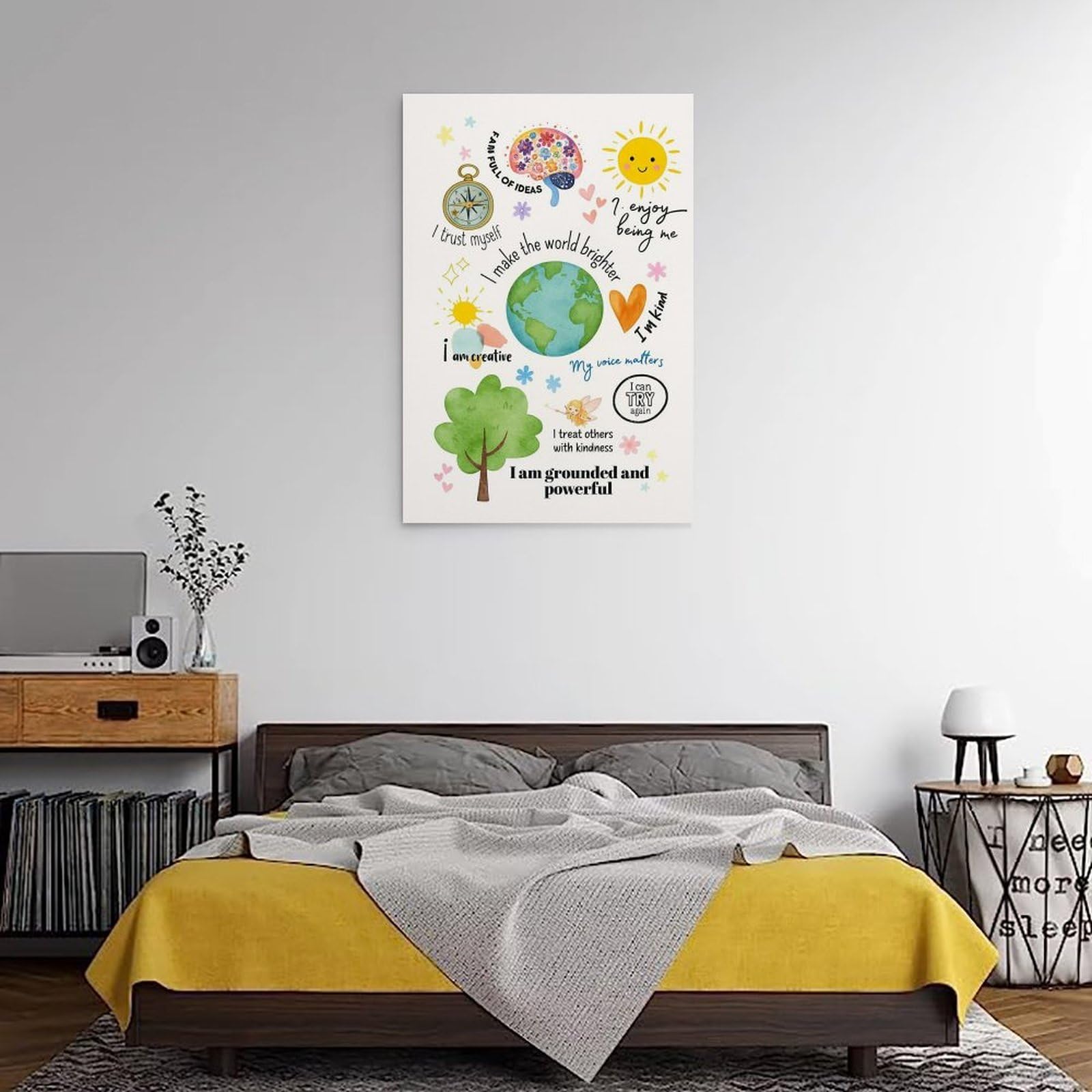 Positive Affirmations - Poster su tela motivazionale, stampa artistica da parete in stile bohémien, decorazione per la casa, camera da letto, ufficio, dormitorio, decorazione artistica da parete su