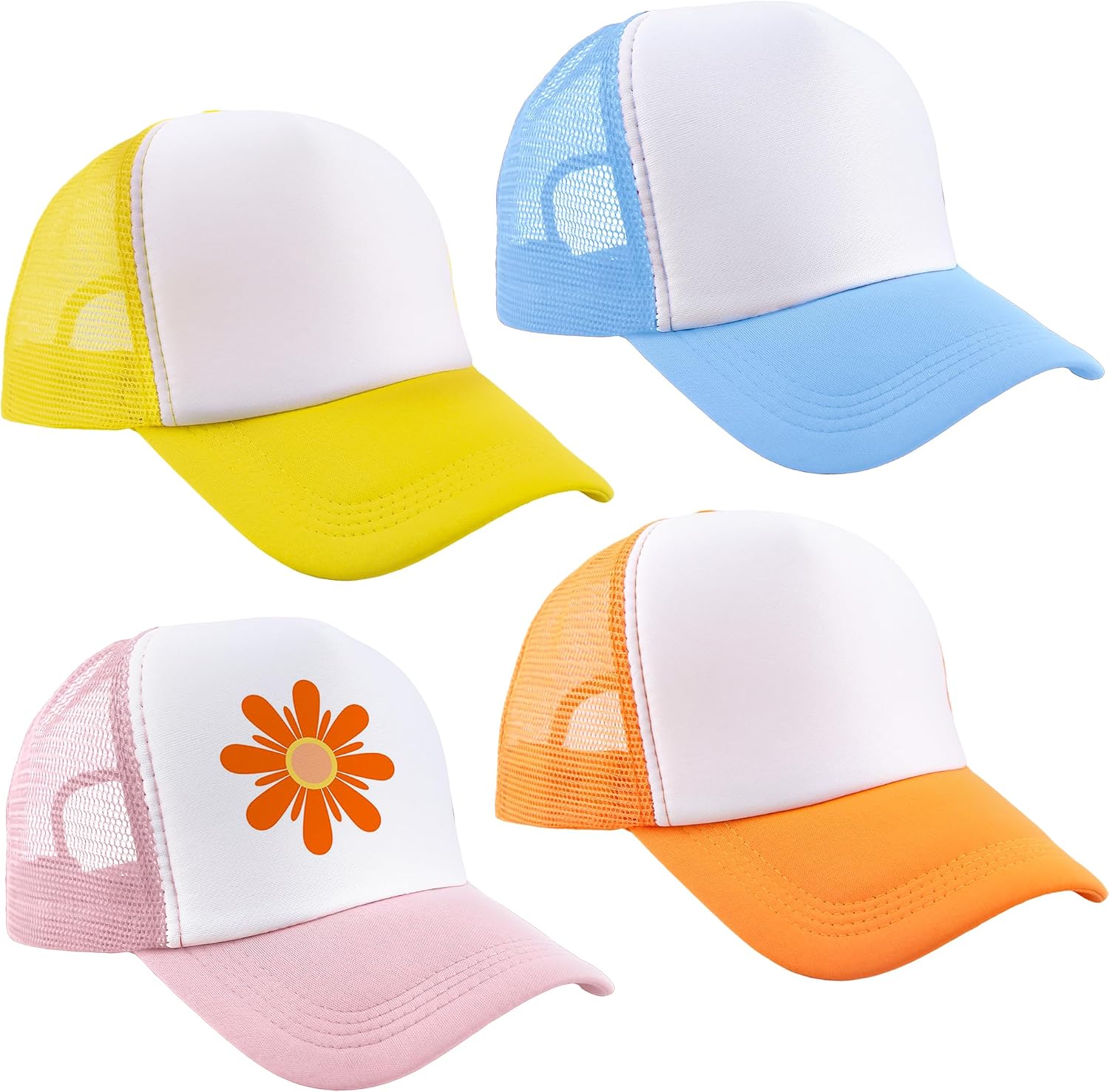 4 Pcs Child Sublimation Trucker Hats Mesh Baseball Hat DIY Blank Trucker Hats for Kids Outdoor Sports
