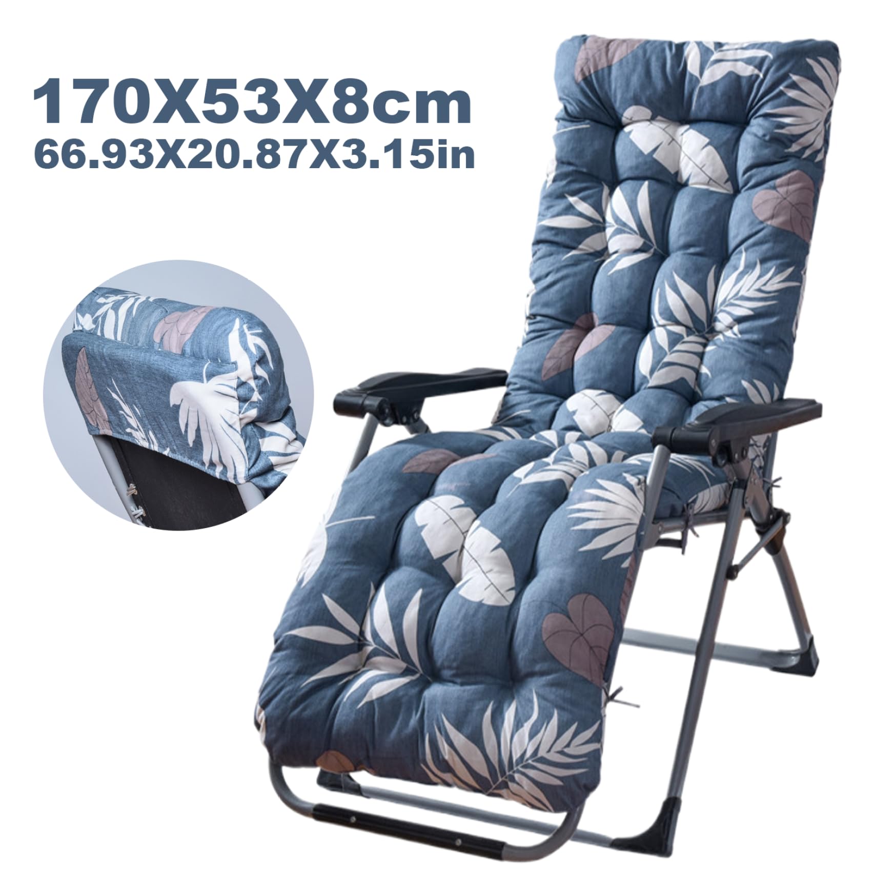 Cuscino per sedia a sdraio, solo 160 x 53 cm, spessore 8 cm, morbido cuscino per sedia da giardino con laccetti, antiscivolo con schienale alto, stile 1