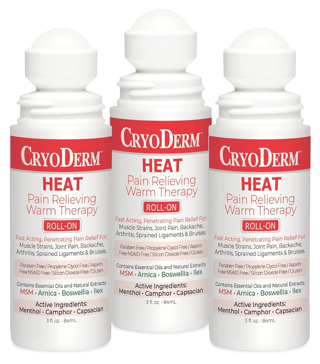 Pkg of 3 CryoDerm Heat Roll-On