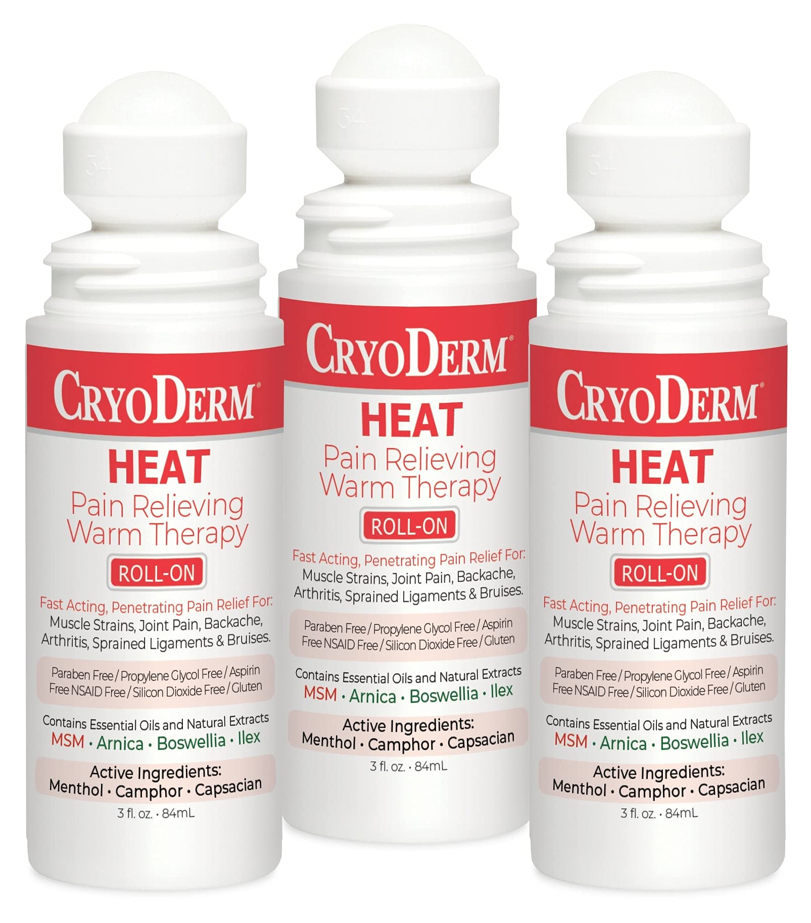Pkg of 3 CryoDerm Heat Roll-On
