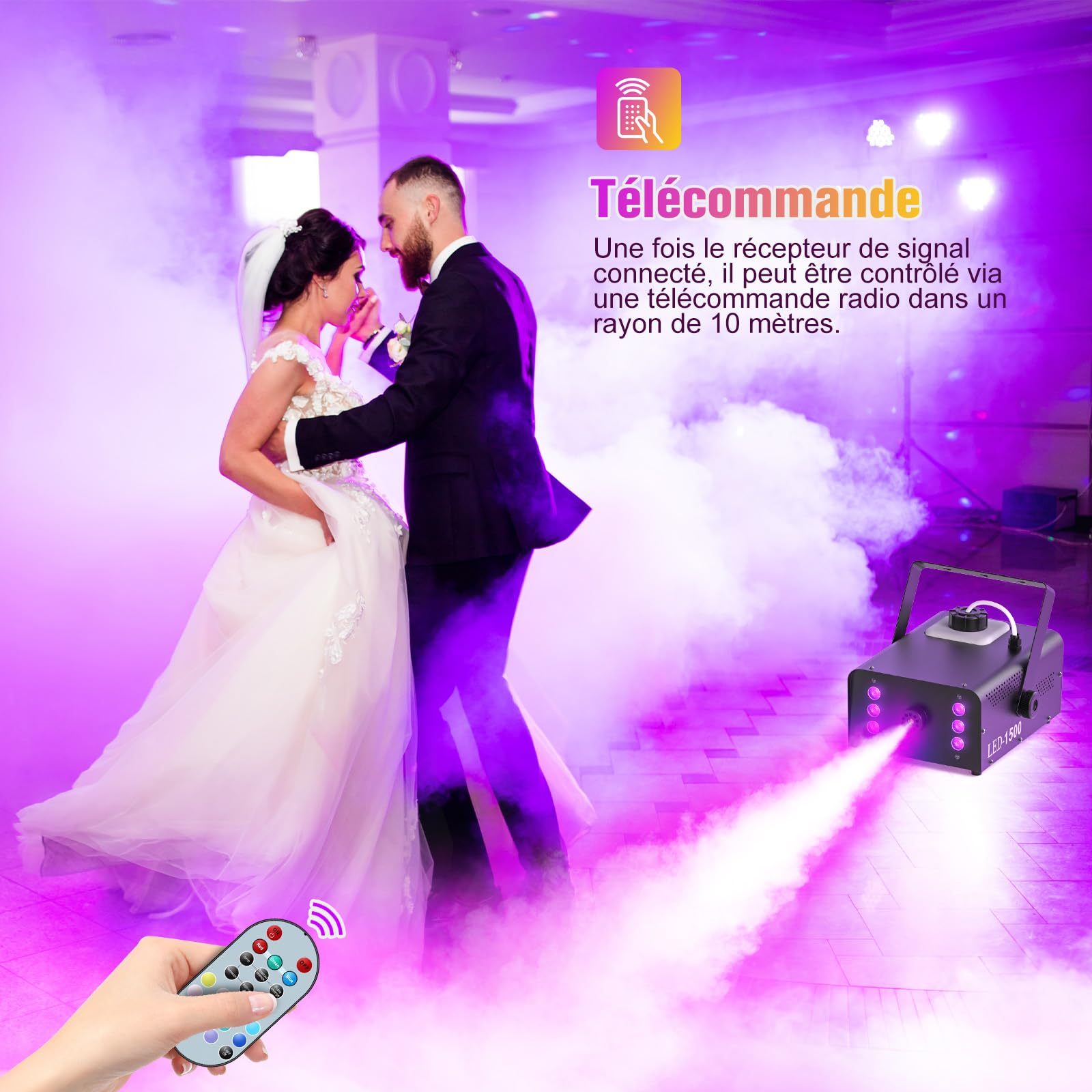 UKing 1500W Machine à Fumée avec 6 LED RGB, Machine à Brouillard de Fête avec Télécommande et Réservoir de 1L, Volume de Brouillard élevé, pour Halloween, Noël et les Mariages