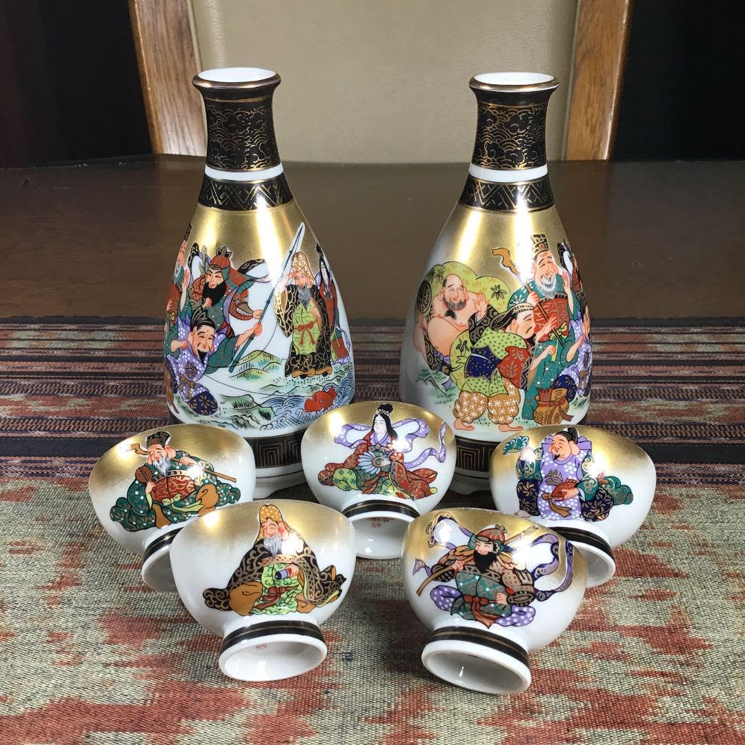 Amazon.co.jp: カワうー特価 九谷焼 栄陶 七福神 盃 5種5杯 徳利2本 
