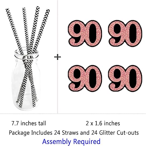 Miniatura 2 de Papel de decoración de paja de 90 cumpleaños, número recortado con purpurina de oro rosa para 90 años, suministros de fiesta de cumpleaños,