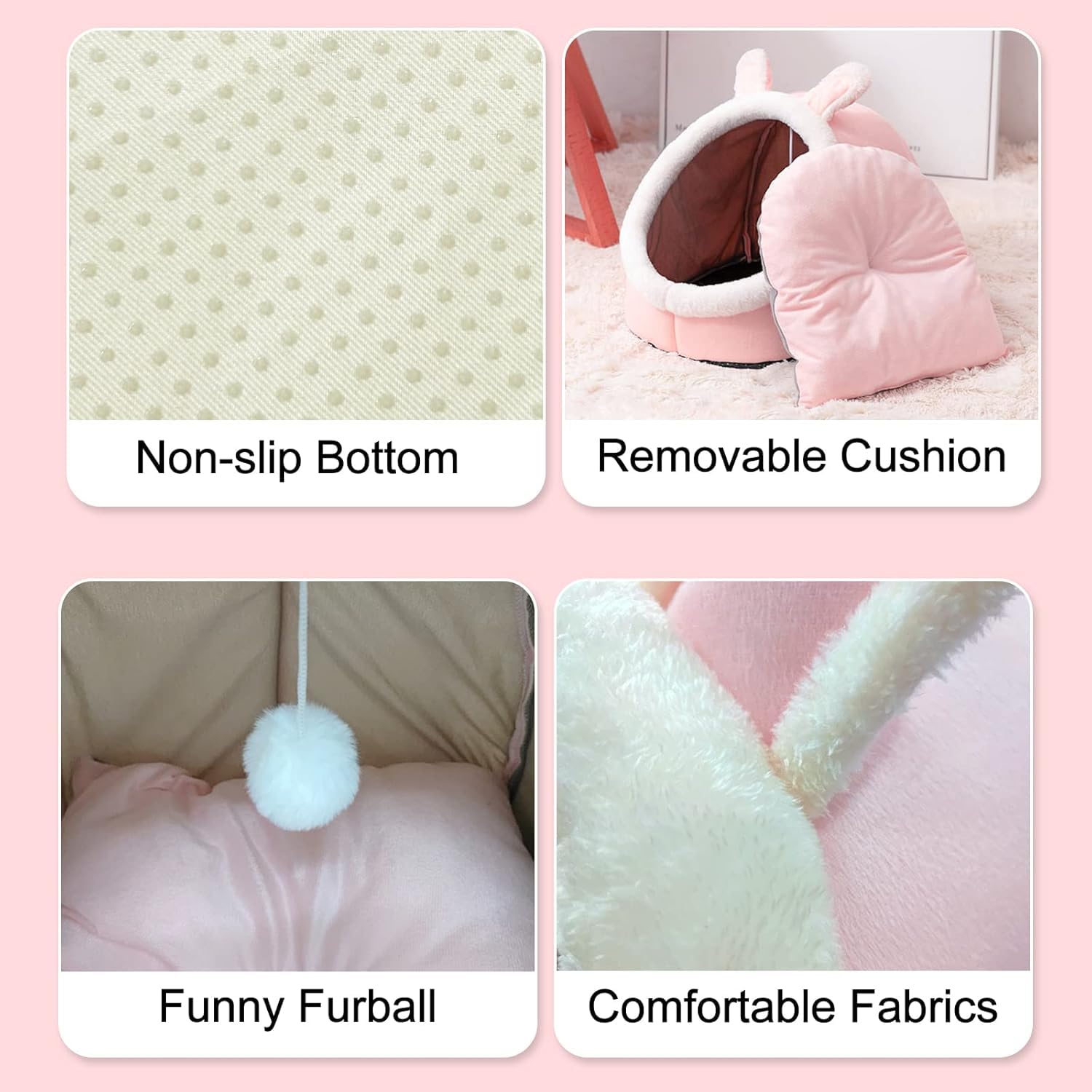 سرير قطط من توريسيك للقطط الداخلية، سرير كهف للقطط شبه مغلق مع كرة قطيفة، مساحة كبيرة للقطط للنوم، سرير قطط مغطى ناعم ومريح مع بساط قابل للغسل والفصل (رمادي، L)