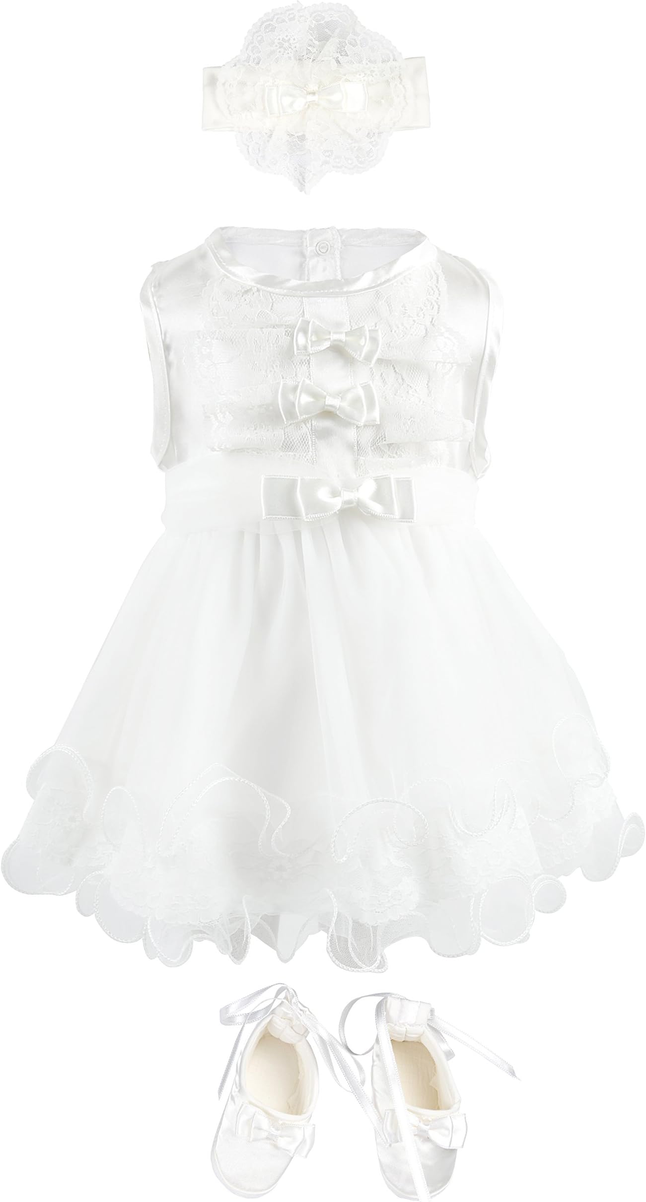 Bebetomy Baby Girls' Christening Baptism Gown Dress 5 Piece Deluxe Set 0-3 Months