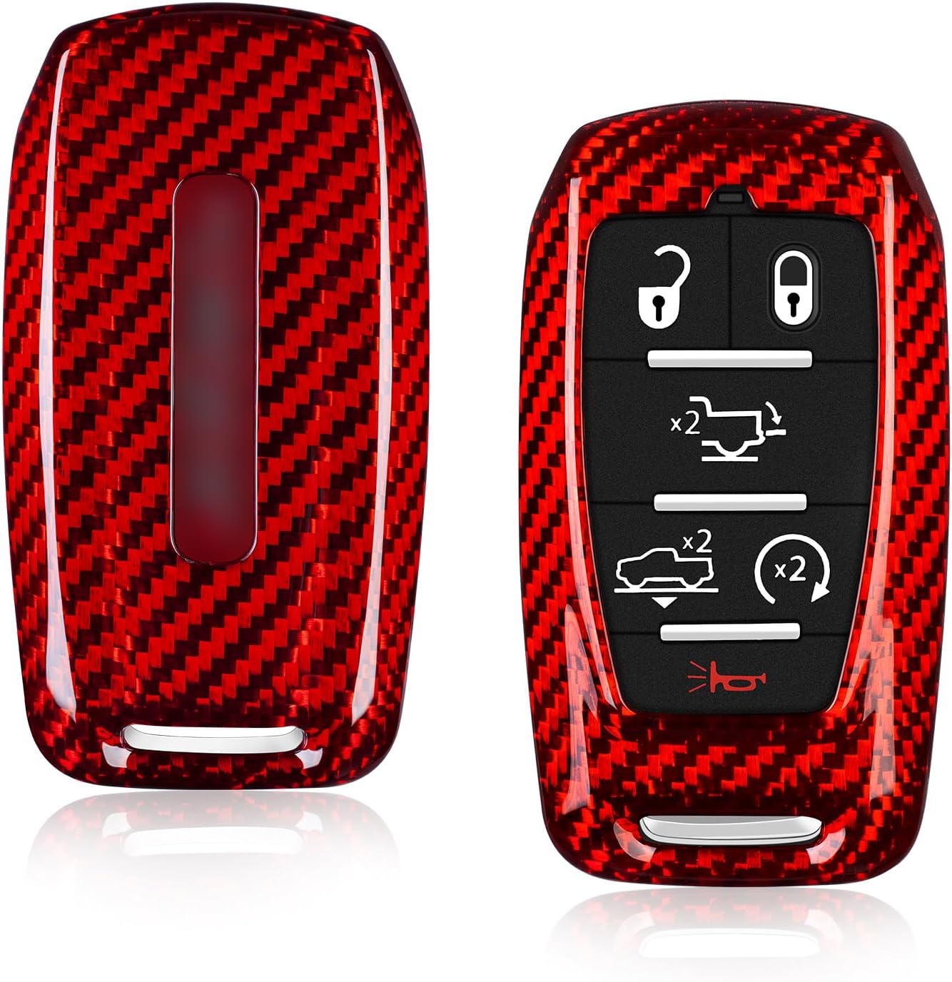 T-carbon Key Fob Cover fits for Ram Key Fob Cover,Real Carbon Fiber Key Protector fits for Ram 1500 2500 3500 Accessories Compatible with Power Wagon Tradesman Accessories Key Shell with Keychain,Red