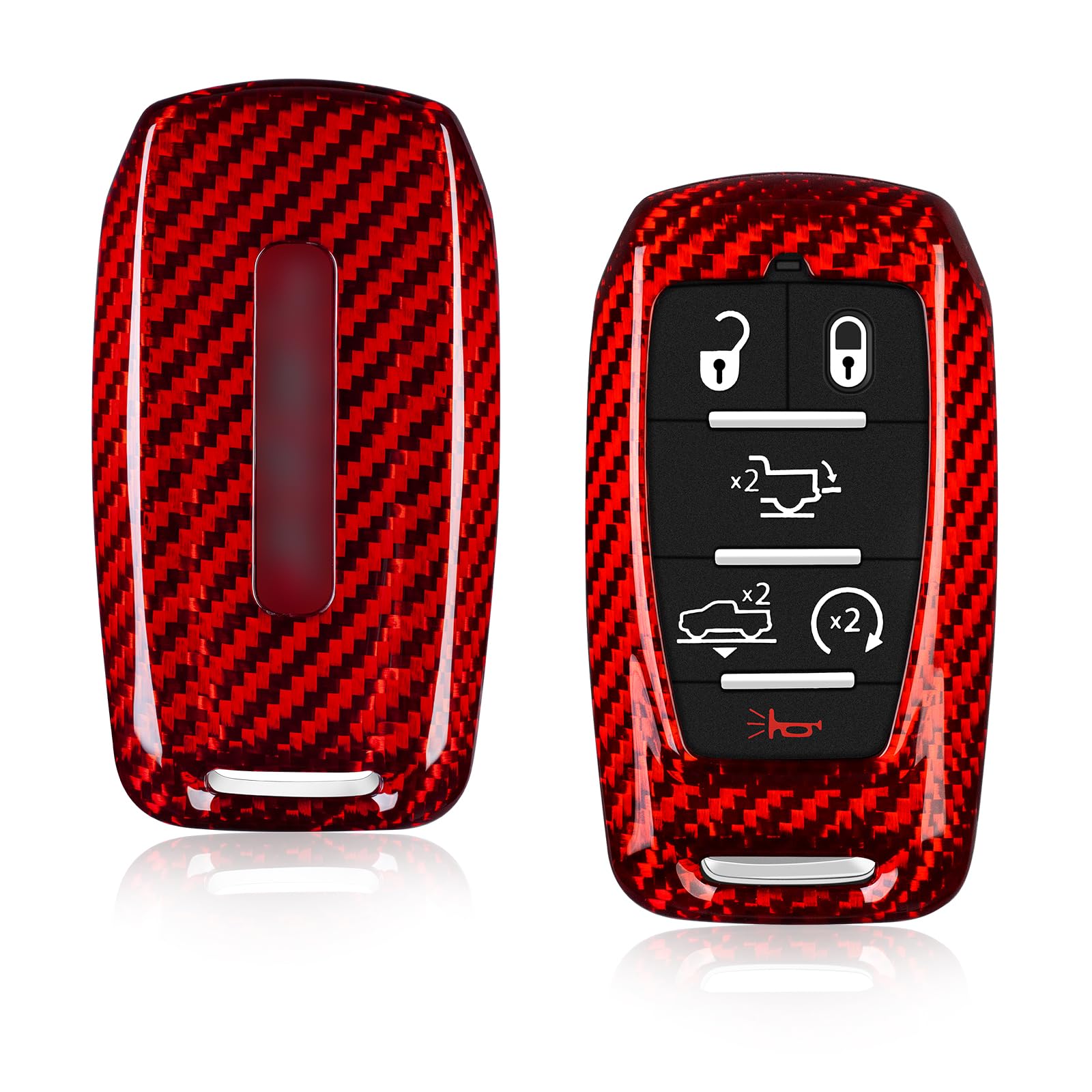 T-carbon Key Fob Cover fits for Ram Key Fob Cover,Real Carbon Fiber Key Protector fits for Ram 1500 2500 3500 Accessories Compatible with Power Wagon Tradesman Accessories Key Shell with Keychain,Red