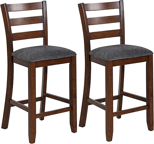 Miniatura 13 de NAFORT Juego de 4 taburetes de bar de altura de mostrador, sillas de comedor de madera de 25.5 pulgadas, taburetes de mostrador con respaldo para